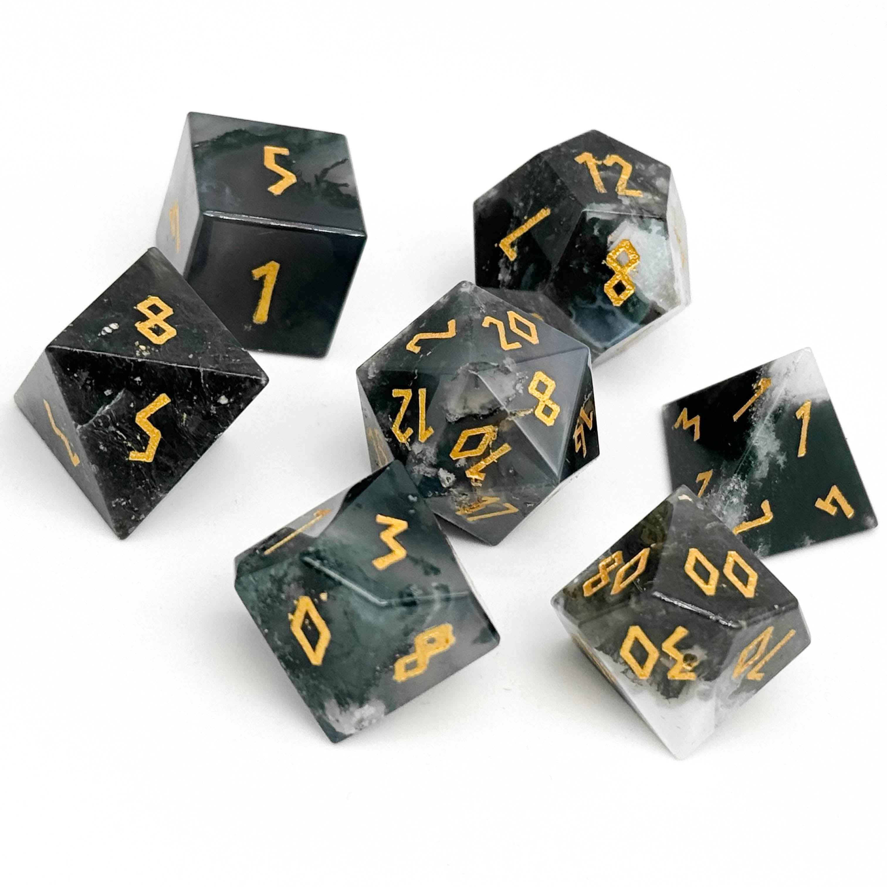 Aquatic Agate - 7 Piece RPG Set Gemstone Dice-Gemstone Dice-Norse Foundry-Gemstone Dice-Dungeons and Dragons Dice-Gem Dice-DND Dice-Gaming Dice-Perfect for Tabletop RPGs-Dice Set