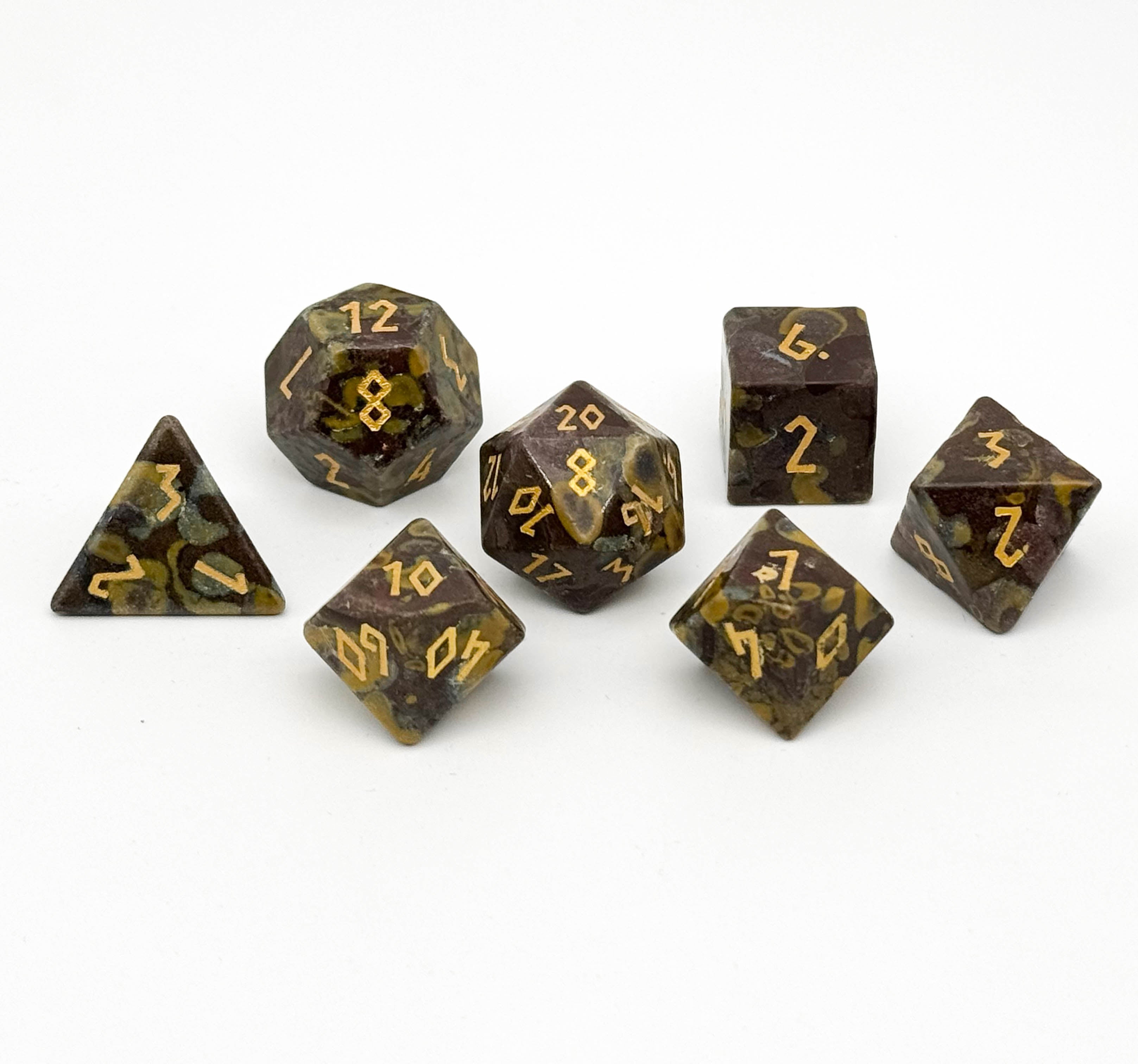 Azolite (Insect Fossil) - 7 Piece RPG Set Gemstone Dice-Gemstone Dice-Norse Foundry-Gemstone Dice-Dungeons & Dragons Dice-Gem Dice-D&D Dice-Gaming Dice-Perfect for Tabletop RPGs-Dice Set