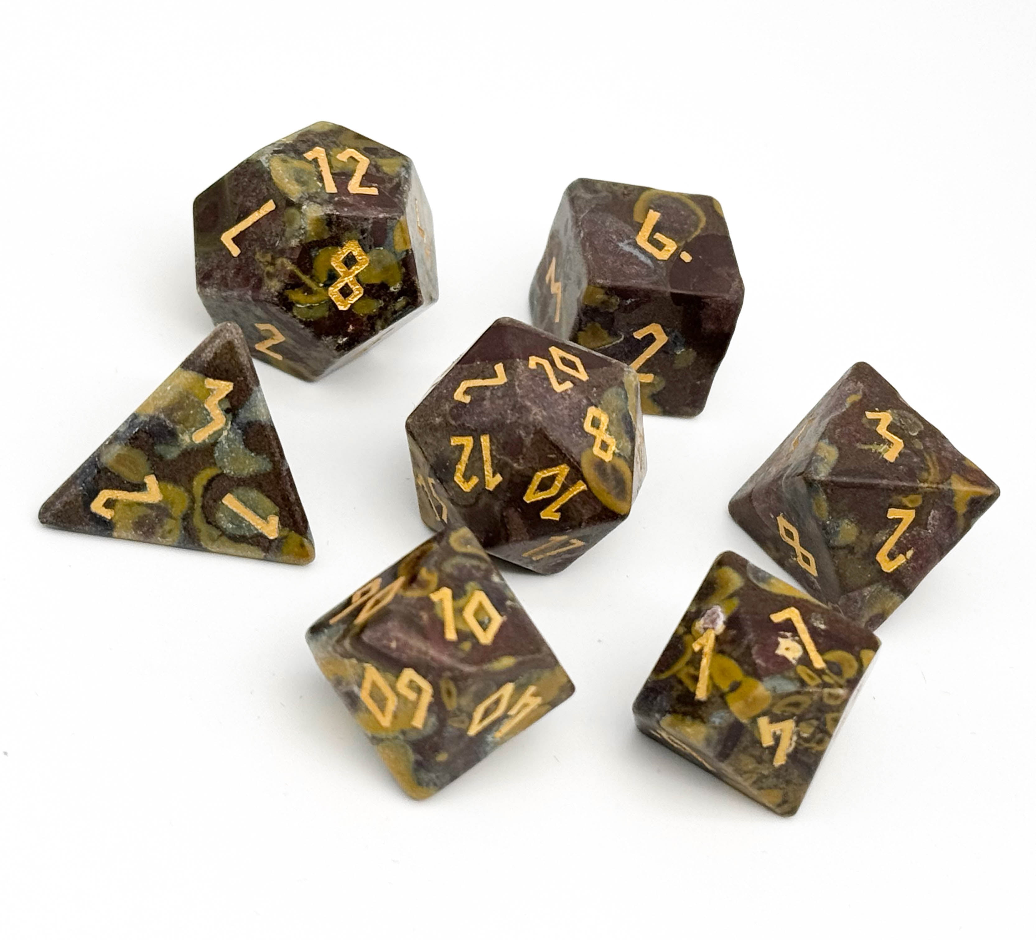 Azolite (Insect Fossil) - 7 Piece RPG Set Gemstone Dice-Gemstone Dice-Norse Foundry-Gemstone Dice-Dungeons and Dragons Dice-Gem Dice-D&D Dice-Gaming Dice-Perfect for Tabletop RPGs-Dice Set