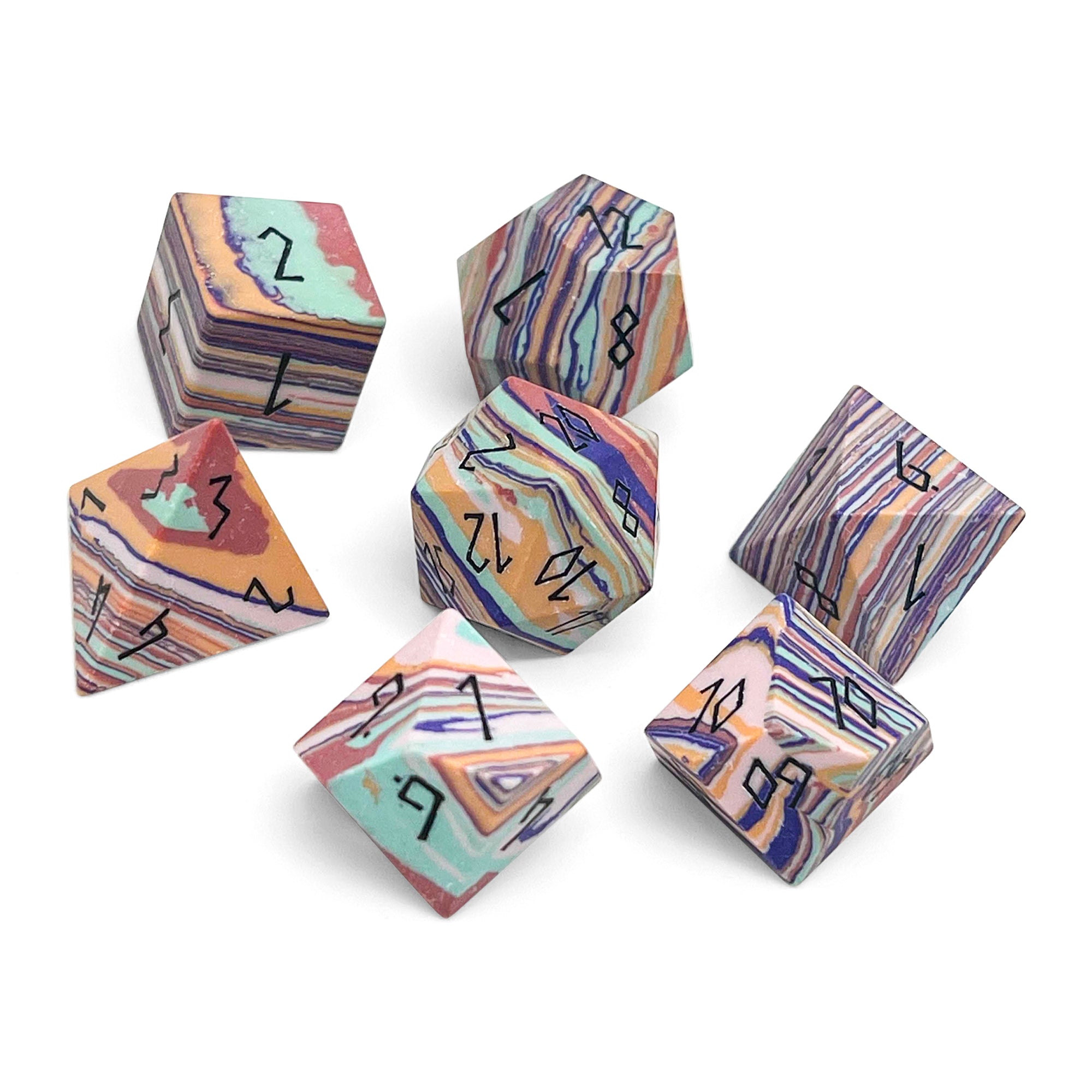 Banded Rainbow Turquoise - 7 Piece RPG Set TruStone Dice-TruStone Dice-Norse Foundry-Gemstone Dice-Dungeons and Dragons Dice-Gem Dice-DND Dice-Gaming Dice-Perfect for Tabletop RPGs