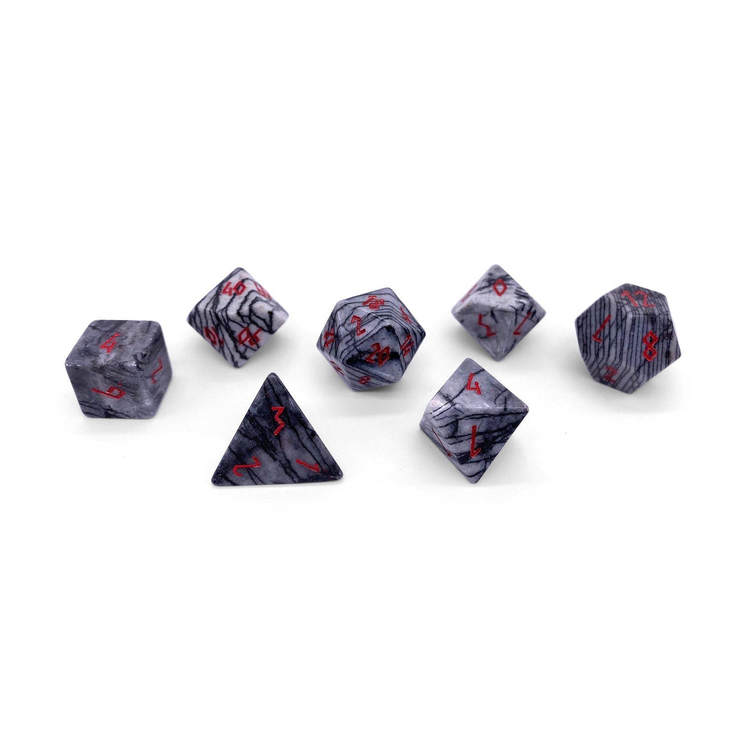 Black Network Agate - 7 Piece RPG Set Gemstone Dice-Gemstone Dice-Norse Foundry-Gemstone Dice-Dungeons and Dragons Dice-Gem Dice-DND Dice-Gaming Dice-Perfect for Tabletop RPGs-Dice Set