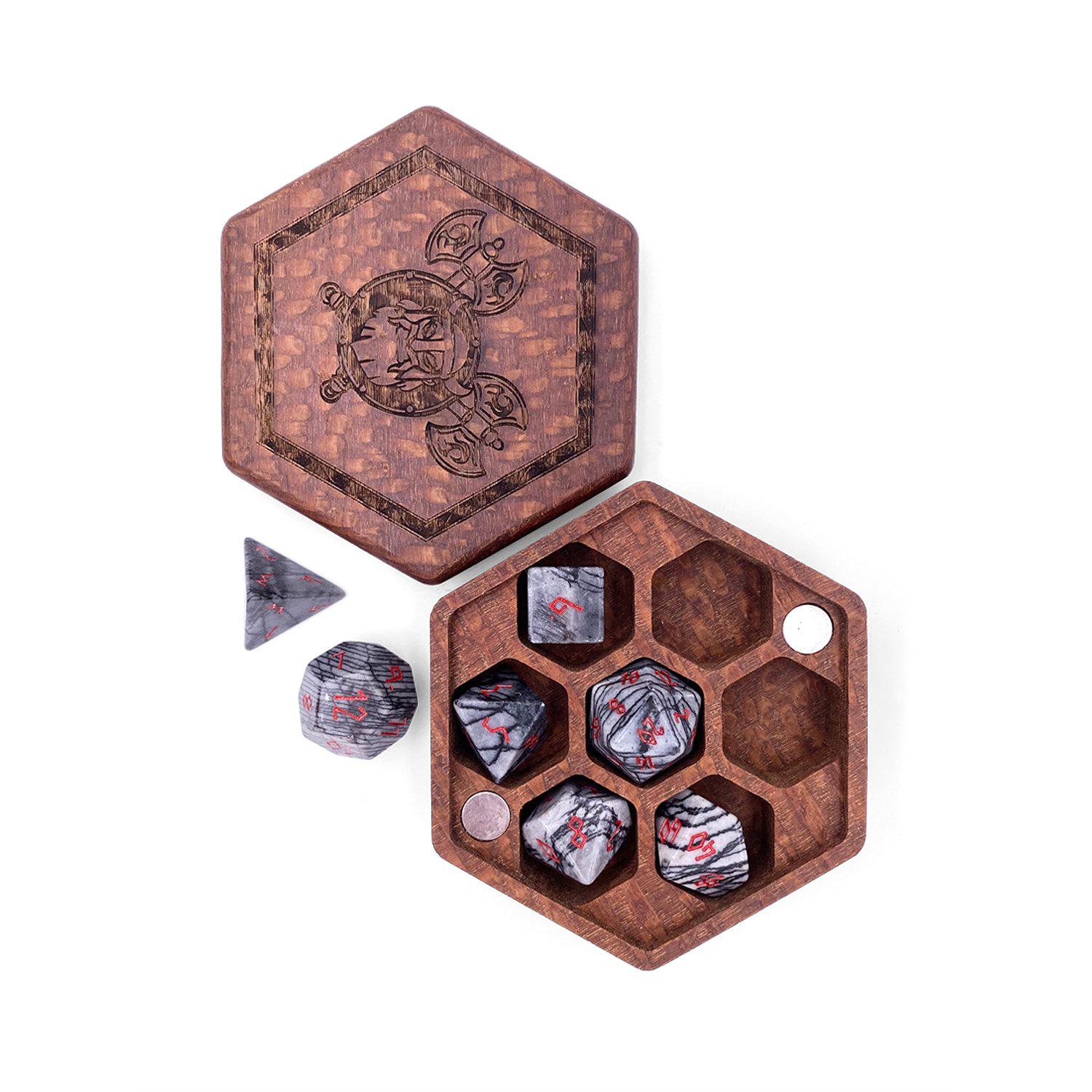 Black Network Agate - 7 Piece RPG Set Gemstone Dice-Gemstone Dice-Norse Foundry-Gemstone Dice-Dungeons and Dragons Dice-Gem Dice-DND Dice-Gaming Dice-Perfect for Tabletop RPGs-Dice Set