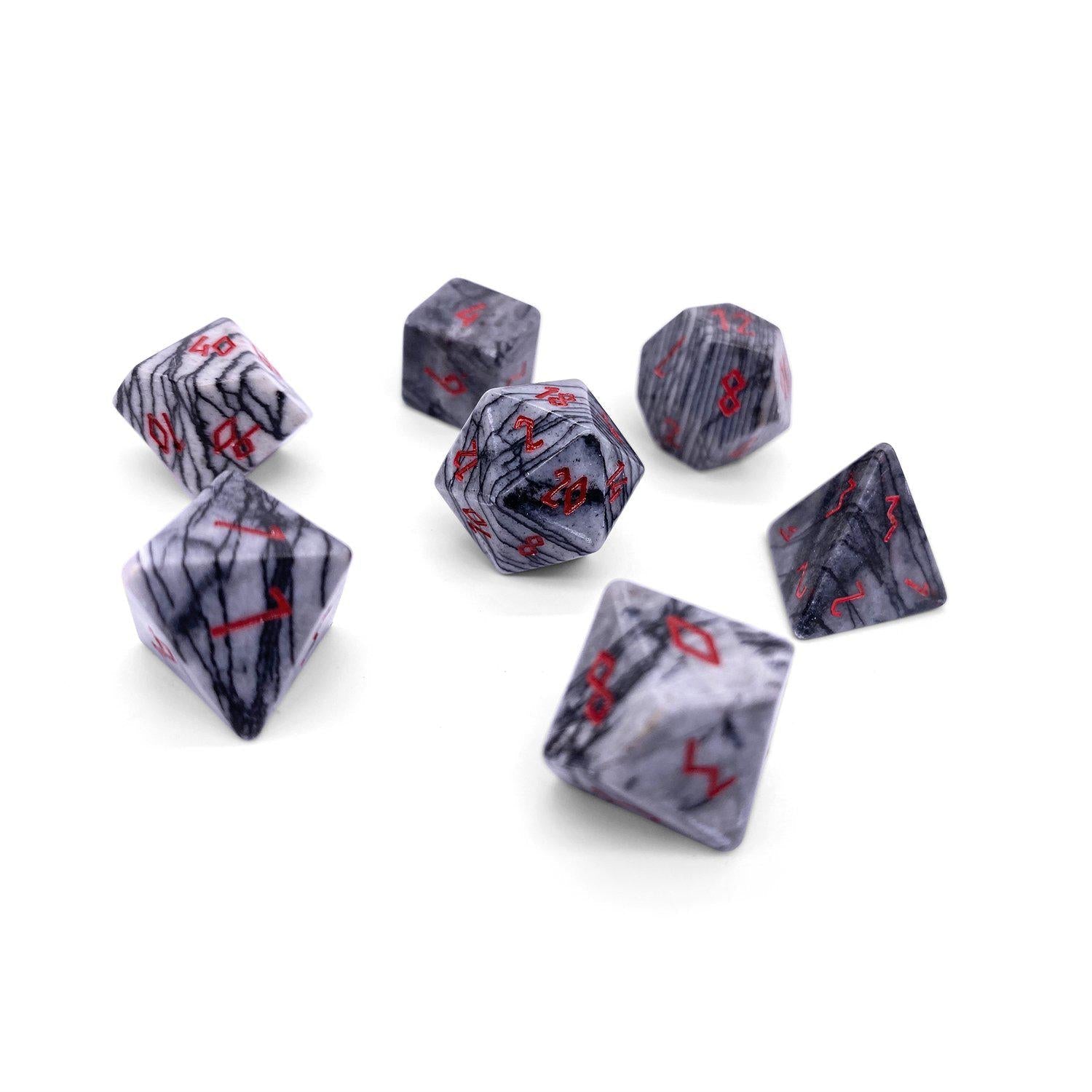 Black Network Agate - 7 Piece RPG Set Gemstone Dice-Gemstone Dice-Norse Foundry-Gemstone Dice-Dungeons and Dragons Dice-Gem Dice-DND Dice-Gaming Dice-Perfect for Tabletop RPGs-Dice Set