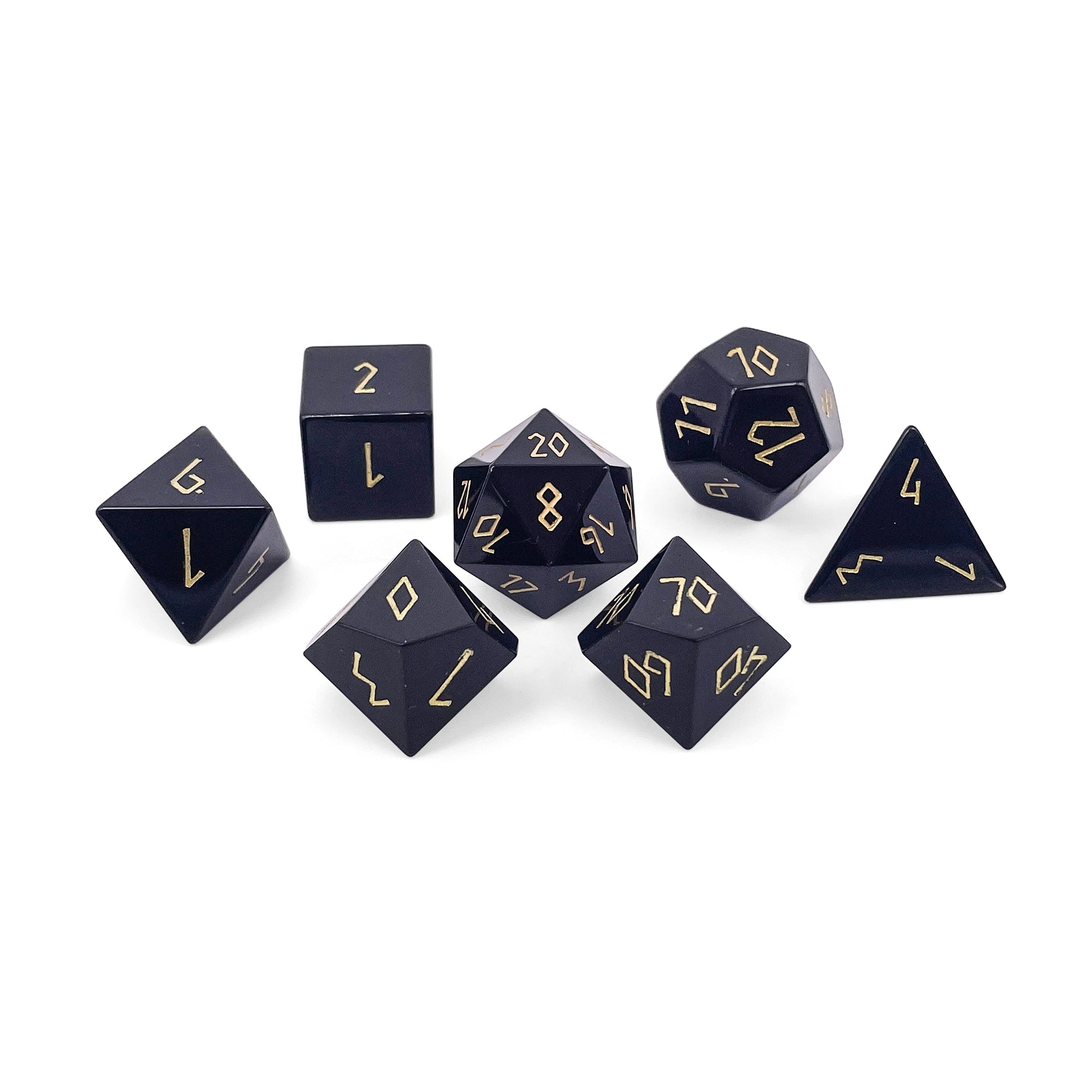 Black Obsidian - Gold Font - 7 Piece RPG Set Gemstone Dice-Gemstone Dice-Norse Foundry-Gemstone Dice-Dungeons and Dragons Dice-Gem Dice-DND Dice-Gaming Dice-Perfect for Tabletop RPGs-Dice Set