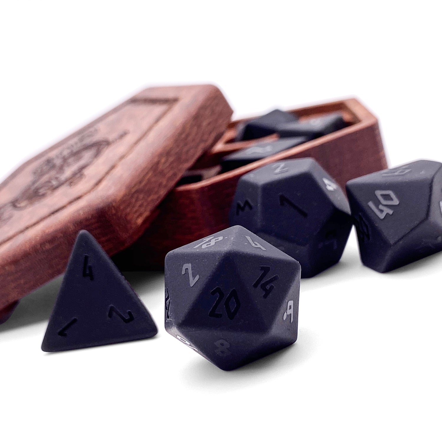 Black Obsidian - Raised 7 Piece RPG Set Gemstone Dice-Gemstone Dice-Norse Foundry-Gemstone Dice-Dungeons and Dragons Dice-Gem Dice-DND Dice-Gaming Dice-Perfect for Tabletop RPGs-Dice Set