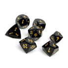 Black Obsidian w/ Gold Font - 7 Piece RPG Set Gemstone Wondrous Cut Dice-Gemstone Dice-Norse Foundry-Gemstone Dice-Dungeons & Dragons Dice-Gem Dice-D&D Dice-Gaming Dice-Perfect for Tabletop RPGs-Dice Set