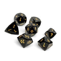 Black Obsidian w/ Gold Font - 7 Piece RPG Set Gemstone Wondrous Cut Dice
