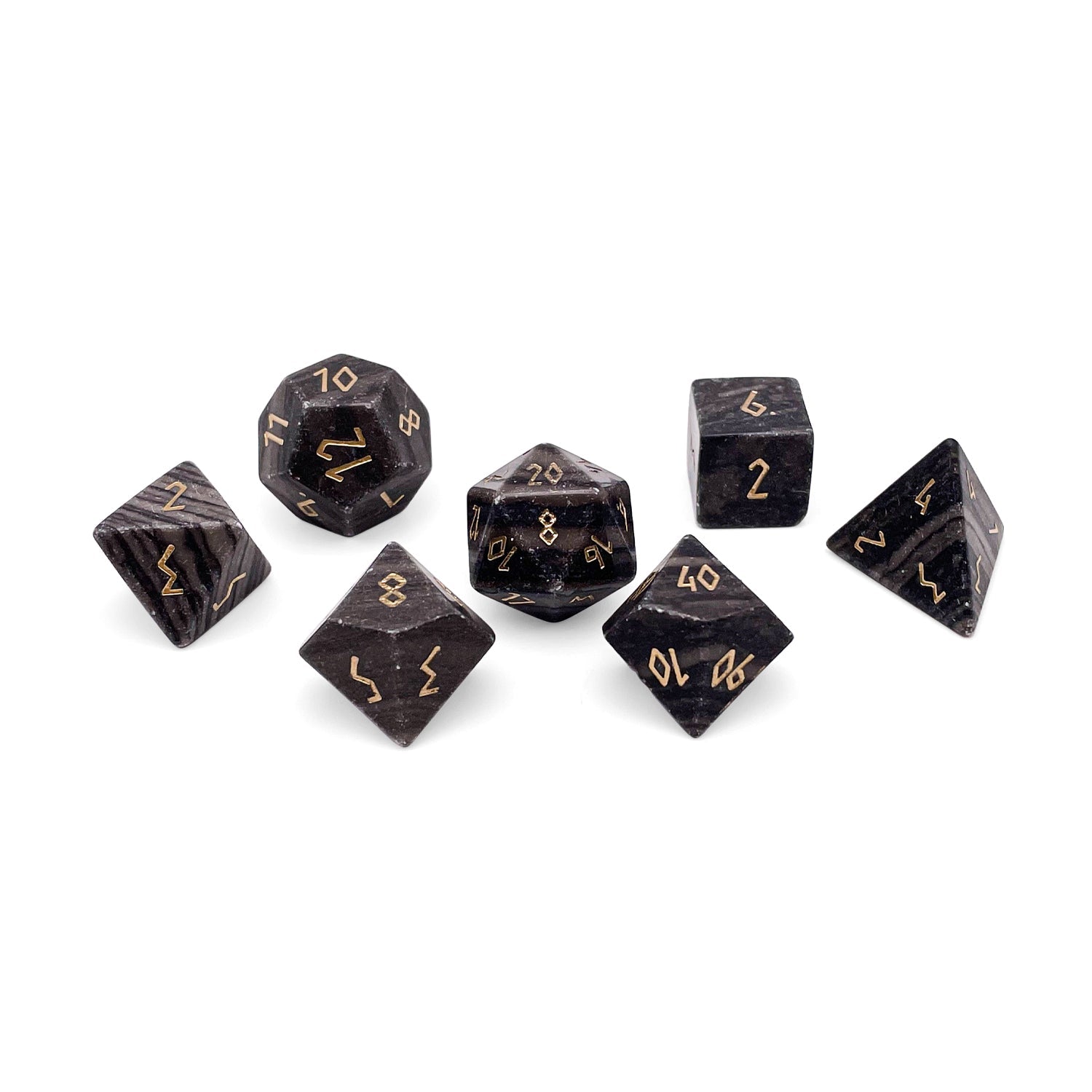 Black Striped Marble - 7 Piece RPG Set Gemstone Dice-Gemstone Dice-Norse Foundry-Gemstone Dice-Dungeons and Dragons Dice-Gem Dice-DND Dice-Gaming Dice-Perfect for Tabletop RPGs-Dice Set