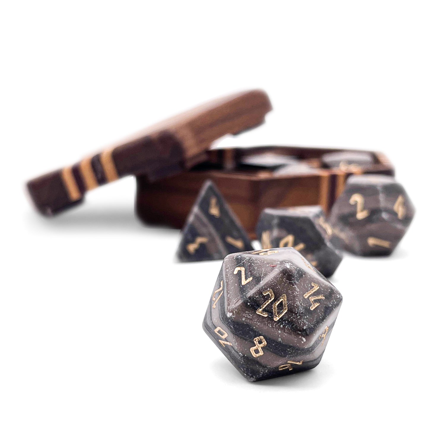 Black Striped Marble - 7 Piece RPG Set Gemstone Dice-Gemstone Dice-Norse Foundry-Gemstone Dice-Dungeons and Dragons Dice-Gem Dice-DND Dice-Gaming Dice-Perfect for Tabletop RPGs-Dice Set