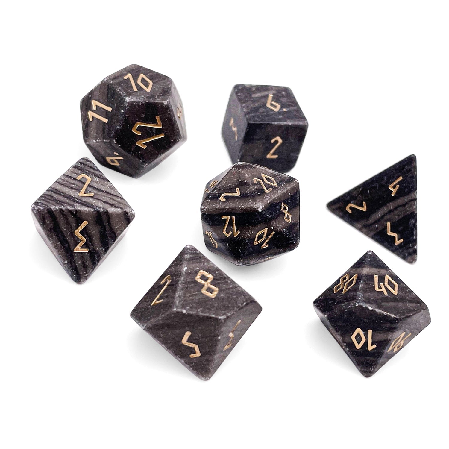 Black Striped Marble - 7 Piece RPG Set Gemstone Dice-Gemstone Dice-Norse Foundry-Gemstone Dice-Dungeons and Dragons Dice-Gem Dice-DND Dice-Gaming Dice-Perfect for Tabletop RPGs-Dice Set