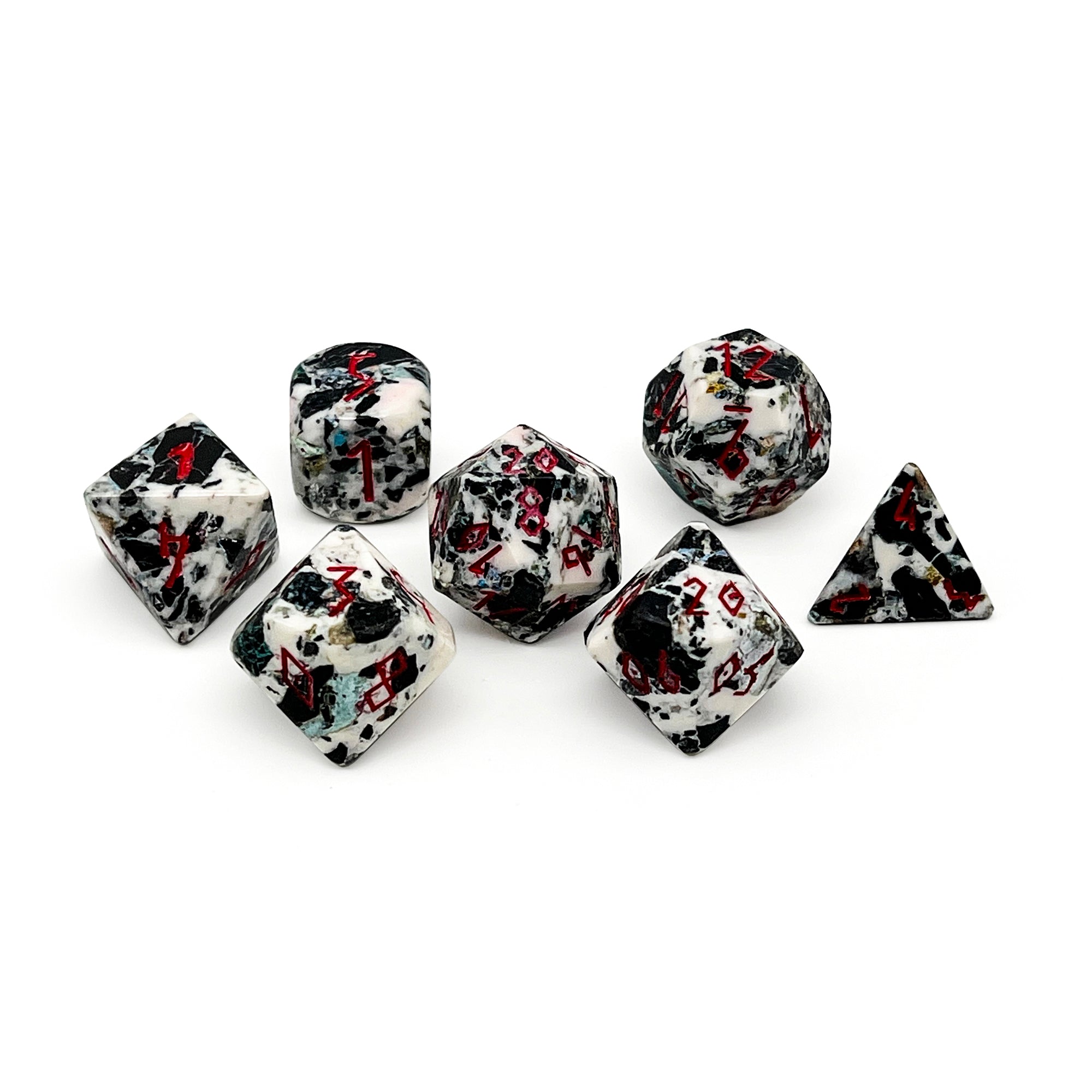 Black Variscite Opal- 7 Piece RPG Set TruStone Dice-TruStone Dice-Norse Foundry-Gemstone Dice-Dungeons and Dragons Dice-Gem Dice-DND Dice-Gaming Dice-Perfect for Tabletop RPGs-Dice Set