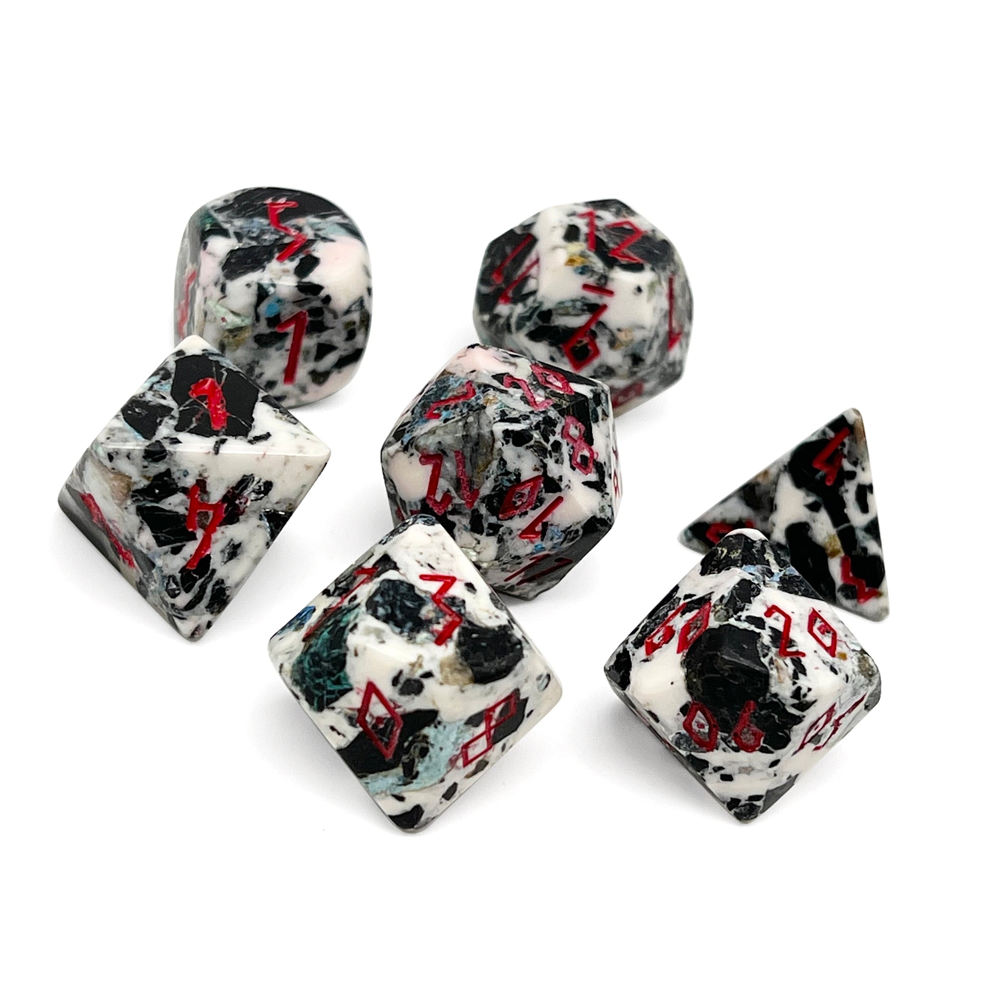 Black Variscite Opal- 7 Piece RPG Set TruStone Dice-TruStone Dice-Norse Foundry-Gemstone Dice-Dungeons and Dragons Dice-Gem Dice-DND Dice-Gaming Dice-Perfect for Tabletop RPGs-Dice Set