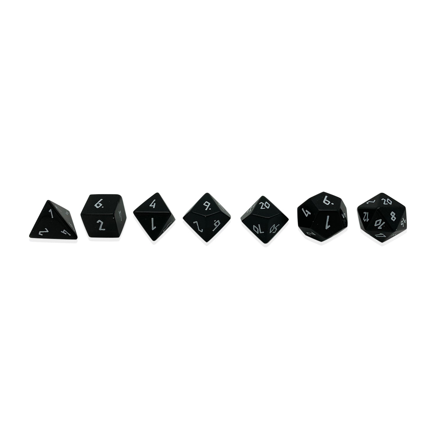 Black Obsidian - White Font - 7 Piece RPG Set Gemstone Dice