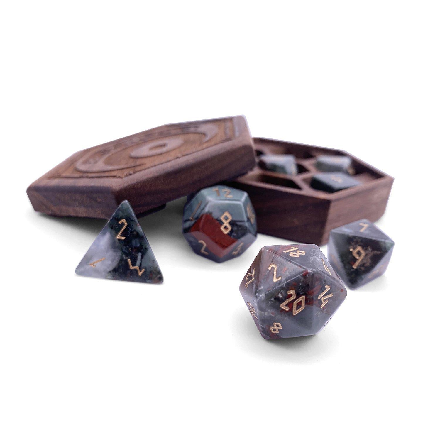 Bloodstone - 7 Piece RPG Set Gemstone Dice-Gemstone Dice-Norse Foundry-Gemstone Dice-Dungeons and Dragons Dice-Gem Dice-DND Dice-Gaming Dice-Perfect for Tabletop RPGs-Dice Set