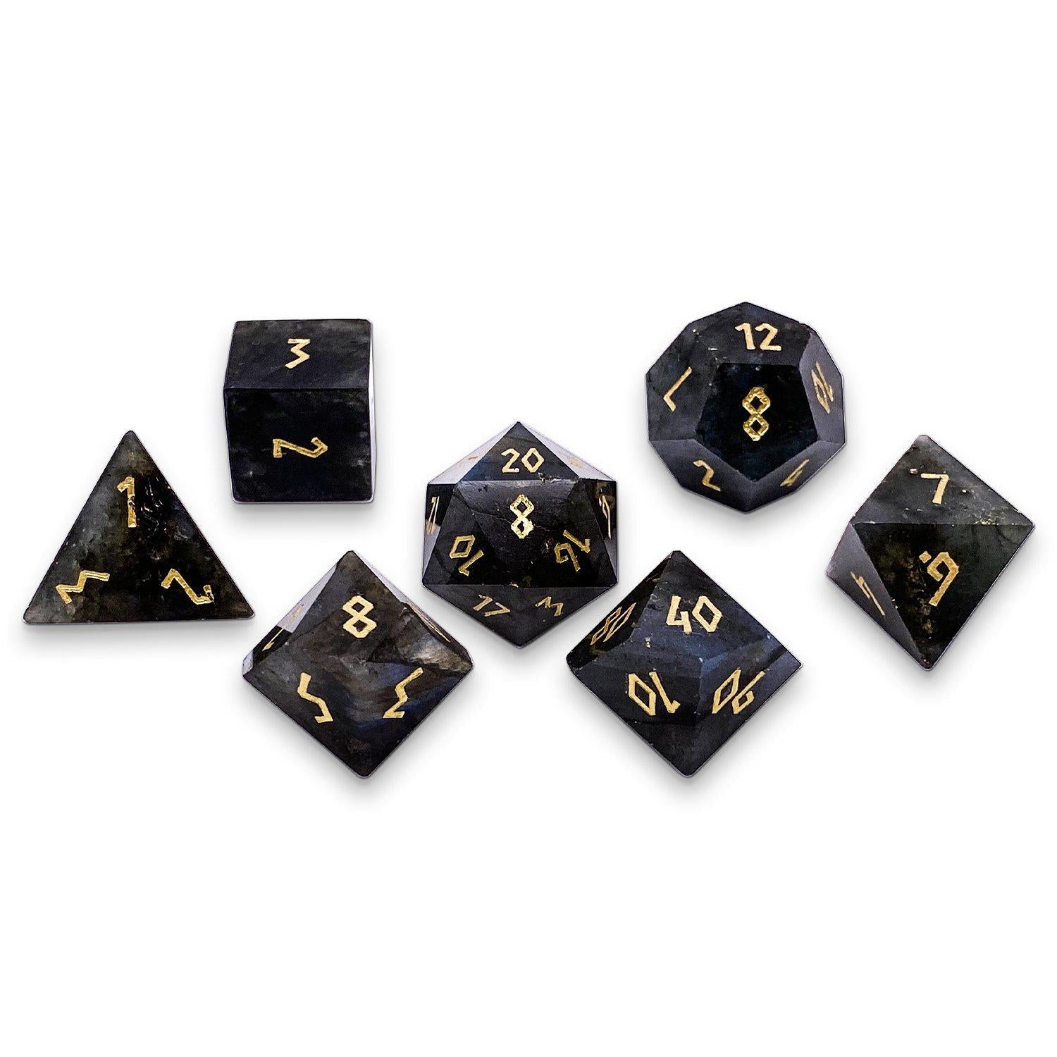 Blue Labradorite - 7 Piece RPG Set Gemstone Dice-Gemstone Dice-Norse Foundry-Gemstone Dice-Dungeons and Dragons Dice-Gem Dice-D&D Dice-Gaming Dice-Perfect for Tabletop RPGs-Dice Set
