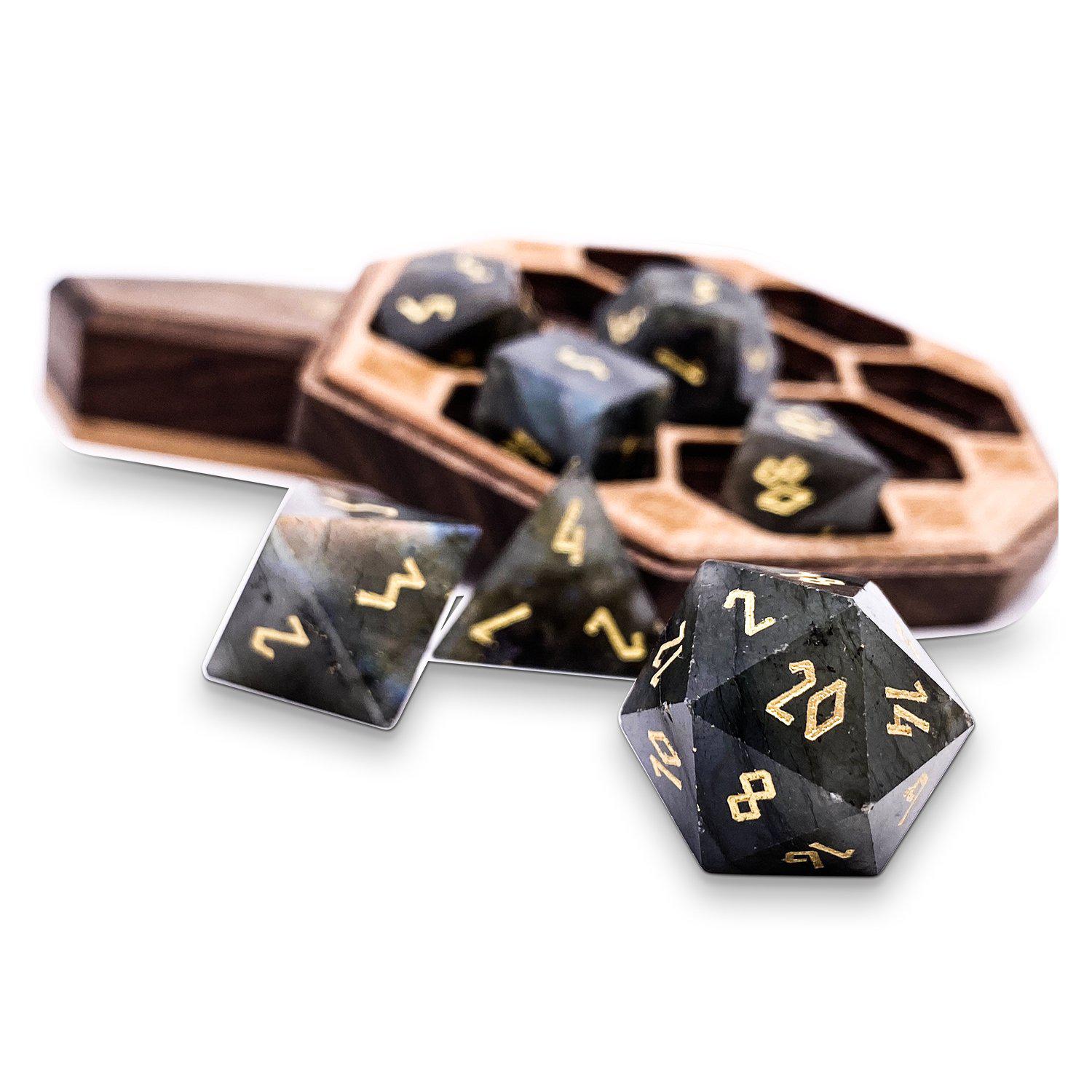 Blue Labradorite - 7 Piece RPG Set Gemstone Dice-Gemstone Dice-Norse Foundry-Gemstone Dice-Dungeons and Dragons Dice-Gem Dice-D&D Dice-Gaming Dice-Perfect for Tabletop RPGs-Dice Set
