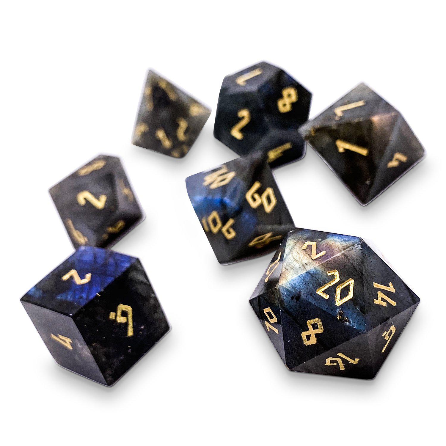 Blue Labradorite - 7 Piece RPG Set Gemstone Dice-Gemstone Dice-Norse Foundry-Gemstone Dice-Dungeons & Dragons Dice-Gem Dice-DnD Dice-Gaming Dice-Perfect for Tabletop RPGs-Dice Set