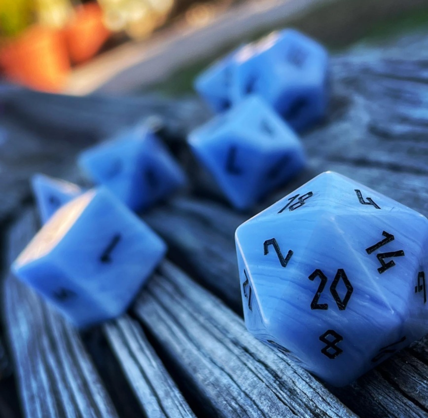 Blue Laced Agate - 7 Piece RPG Set Gemstone Dice-Gemstone Dice-Norse Foundry-Gemstone Dice-Dungeons & Dragons Dice-Gem Dice-D&D Dice-Gaming Dice-Perfect for Tabletop RPGs-Dice Set