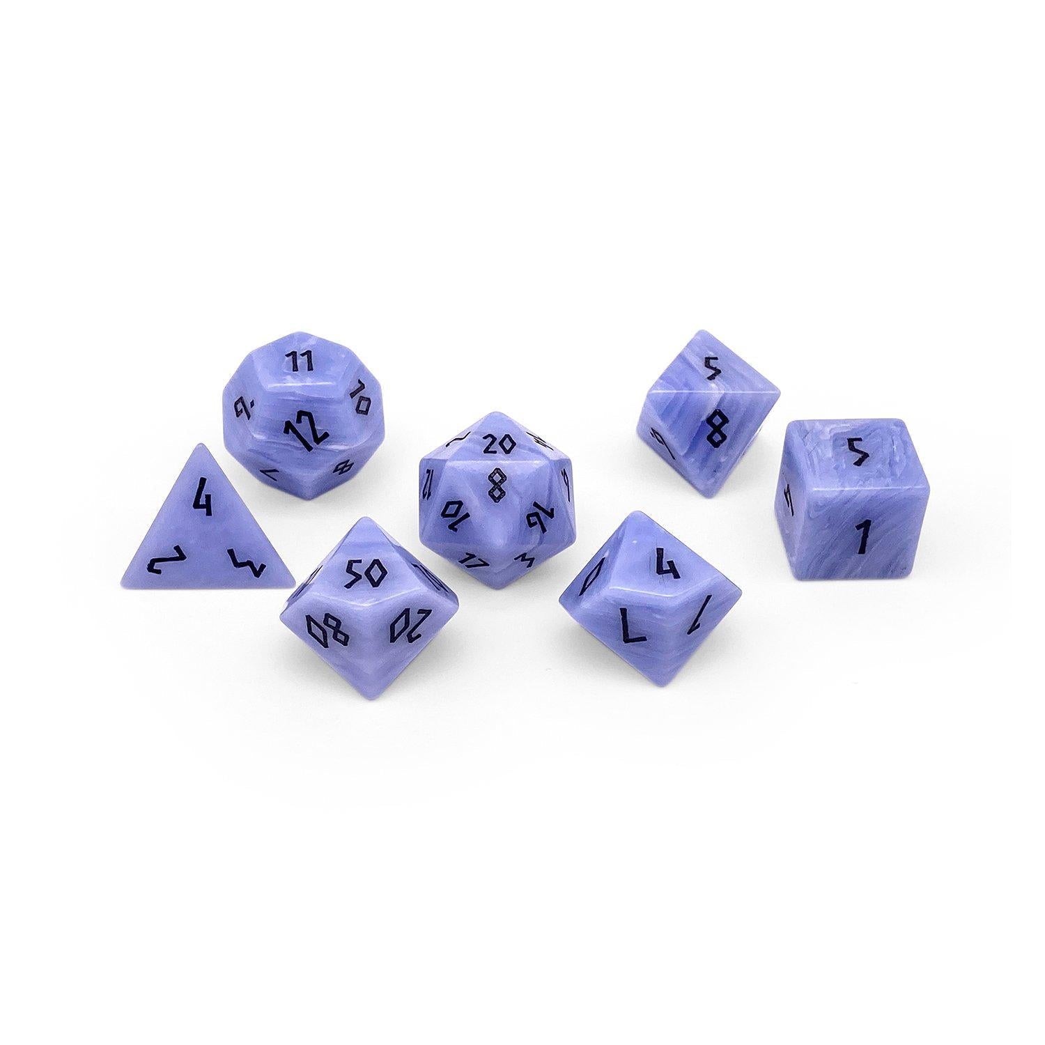 Blue Laced Agate - 7 Piece RPG Set Gemstone Dice-Gemstone Dice-Norse Foundry-Gemstone Dice-Dungeons and Dragons Dice-Gem Dice-DND Dice-Gaming Dice-Perfect for Tabletop RPGs-Dice Set