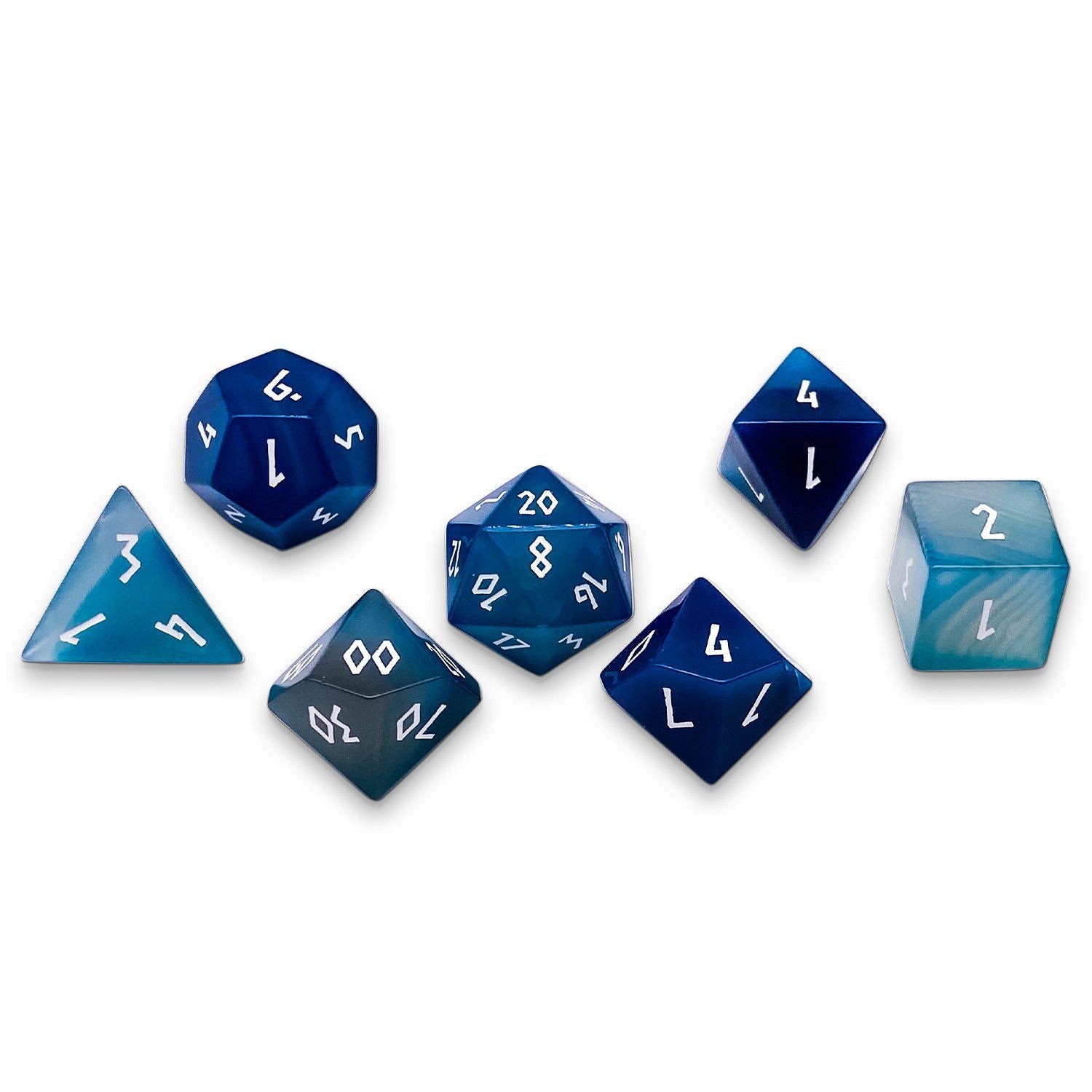 Blue Striped Agate - 7 Piece RPG Set Gemstone Dice-Gemstone Dice-Norse Foundry-Gemstone Dice-Dungeons and Dragons Dice-Gem Dice-DND Dice-Gaming Dice-Perfect for Tabletop RPGs-Dice Set