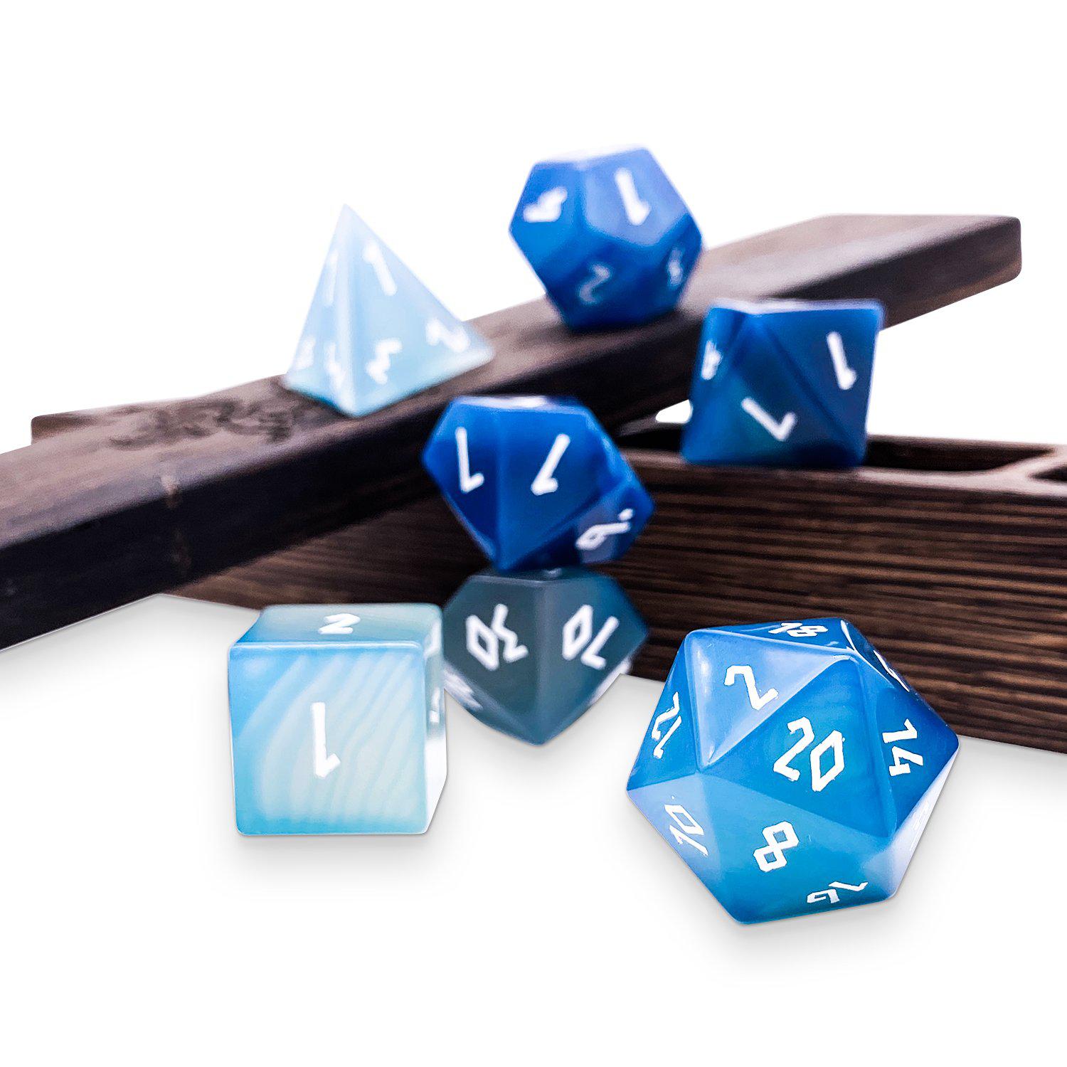 Blue Striped Agate - 7 Piece RPG Set Gemstone Dice-Gemstone Dice-Norse Foundry-Gemstone Dice-Dungeons and Dragons Dice-Gem Dice-DND Dice-Gaming Dice-Perfect for Tabletop RPGs-Dice Set