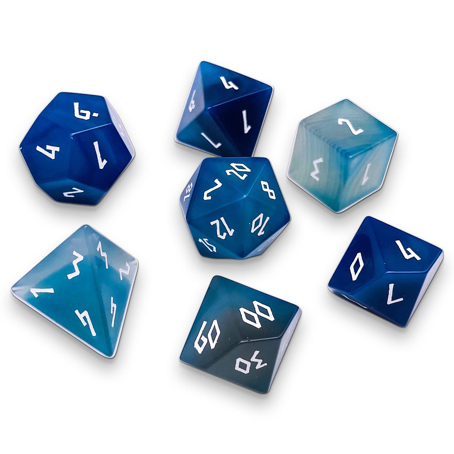 Blue Striped Agate - 7 Piece RPG Set Gemstone Dice-Gemstone Dice-Norse Foundry-Gemstone Dice-Dungeons and Dragons Dice-Gem Dice-DND Dice-Gaming Dice-Perfect for Tabletop RPGs-Dice Set