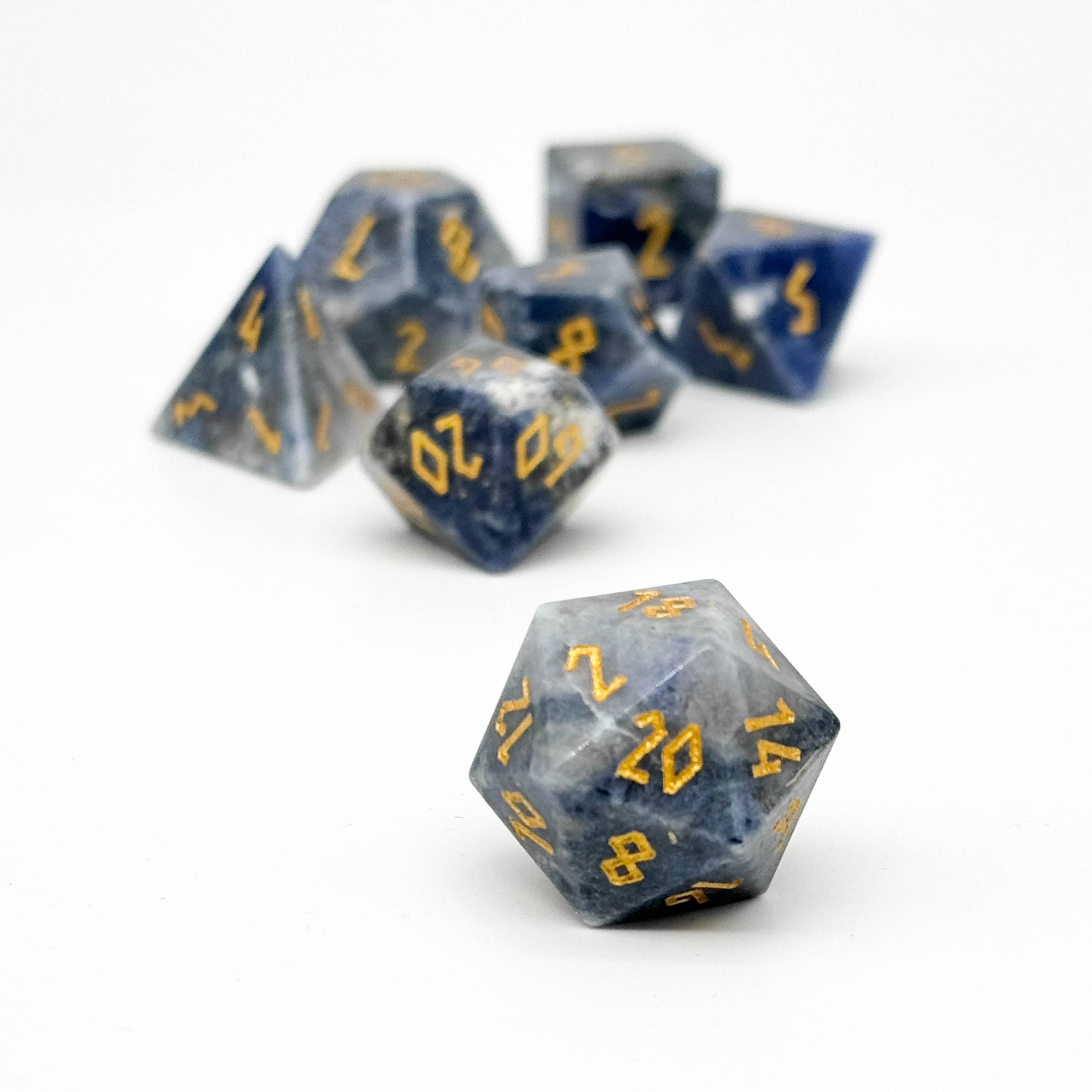 Blue-vein Stone - 7 Piece RPG Set Gemstone Dice-Gemstone Dice-Norse Foundry-Gemstone Dice-Dungeons & Dragons Dice-Gem Dice-DnD Dice-Gaming Dice-Perfect for Tabletop RPGs-Dice Set