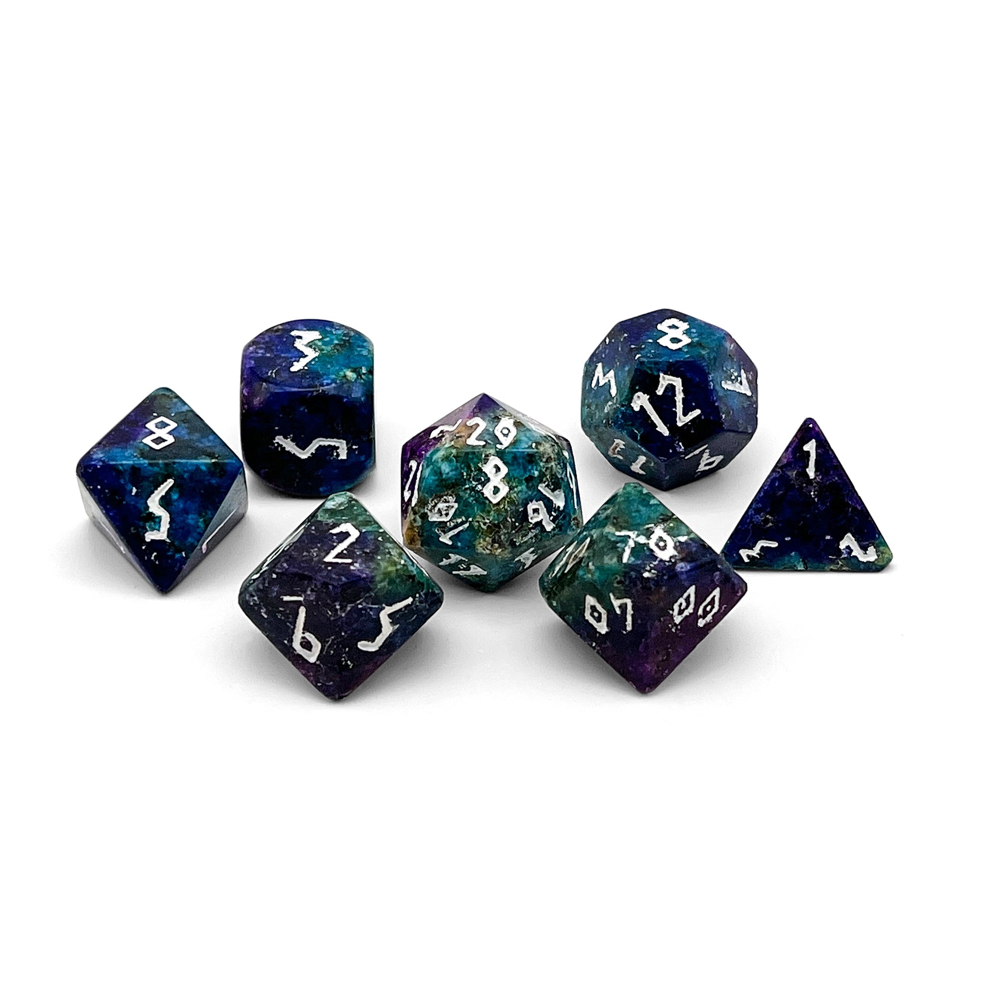 Blue/Purple Sesame Jasper - 7 Piece RPG Set Gemstone Dice-Gemstone Dice-Norse Foundry-Gemstone Dice-Dungeons and Dragons Dice-Gem Dice-D&D Dice-Gaming Dice-Perfect for Tabletop RPGs-Dice Set