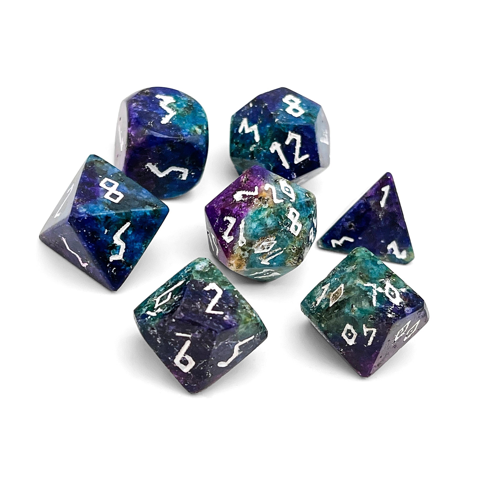 Blue/Purple Sesame Jasper - 7 Piece RPG Set Gemstone Dice-Gemstone Dice-Norse Foundry-Gemstone Dice-Dungeons and Dragons Dice-Gem Dice-D&D Dice-Gaming Dice-Perfect for Tabletop RPGs-Dice Set