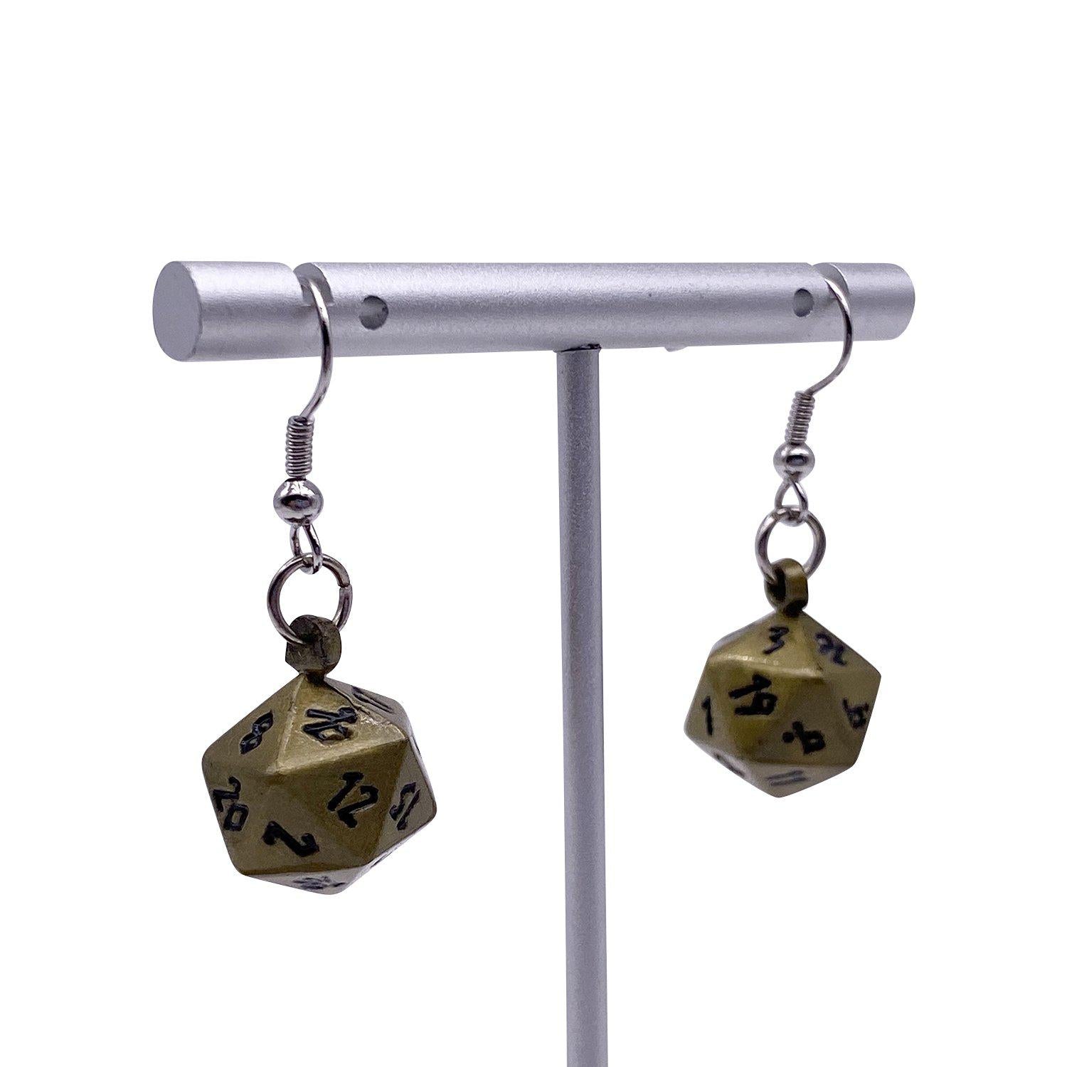 Bronze Dragon Scale - Ioun Stone D20 Dice Earrings by Norse Foundry - NOR 03460