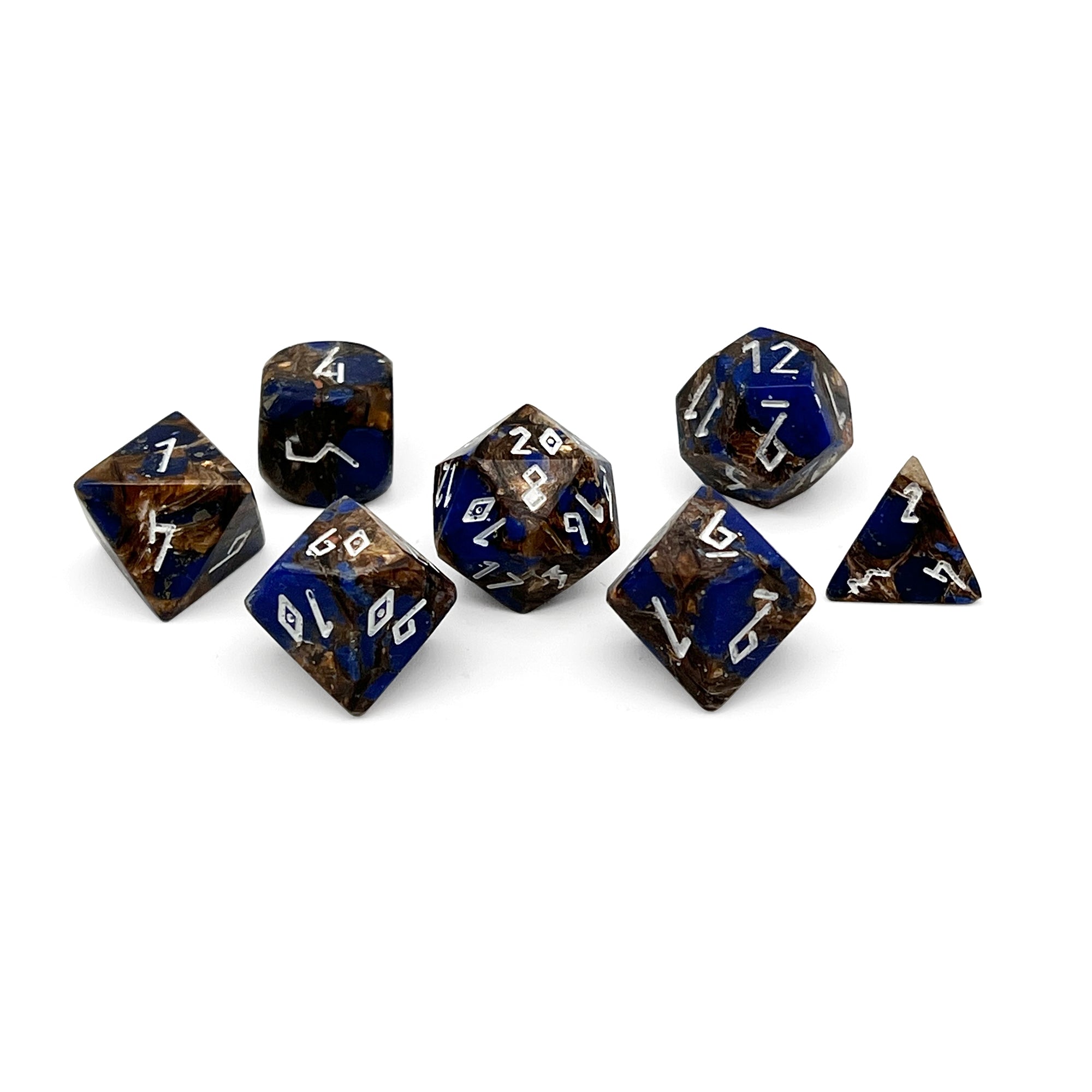 Bronzite Lapis Lazuli - 7 Piece RPG Set TruStone Dice-TruStone Dice-Norse Foundry-Gemstone Dice-Dungeons and Dragons Dice-Gem Dice-D&D Dice-Gaming Dice-Perfect for Tabletop RPGs-Dice Set