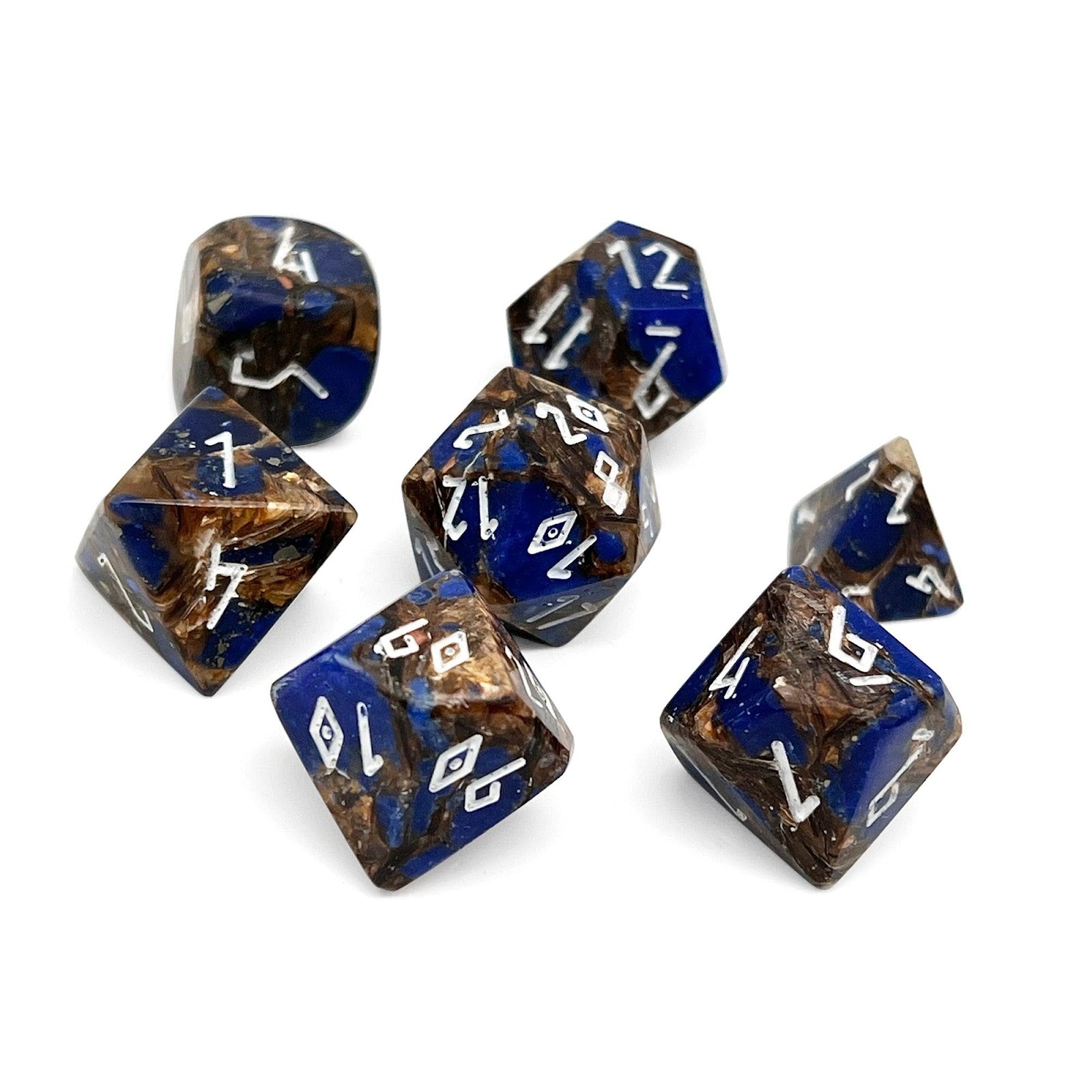 Bronzite Lapis Lazuli - 7 Piece RPG Set TruStone Dice-TruStone Dice-Norse Foundry-Gemstone Dice-Dungeons and Dragons Dice-Gem Dice-D&D Dice-Gaming Dice-Perfect for Tabletop RPGs-Dice Set
