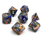 Bronzite Lapis with Orange Imperial Jasper - 7 Piece RPG Set TruStone Dice-TruStone Dice-Norse Foundry-Gemstone Dice-Dungeons & Dragons Dice-Gem Dice-D&D Dice-Gaming Dice-Perfect for Tabletop RPGs-Dice Set