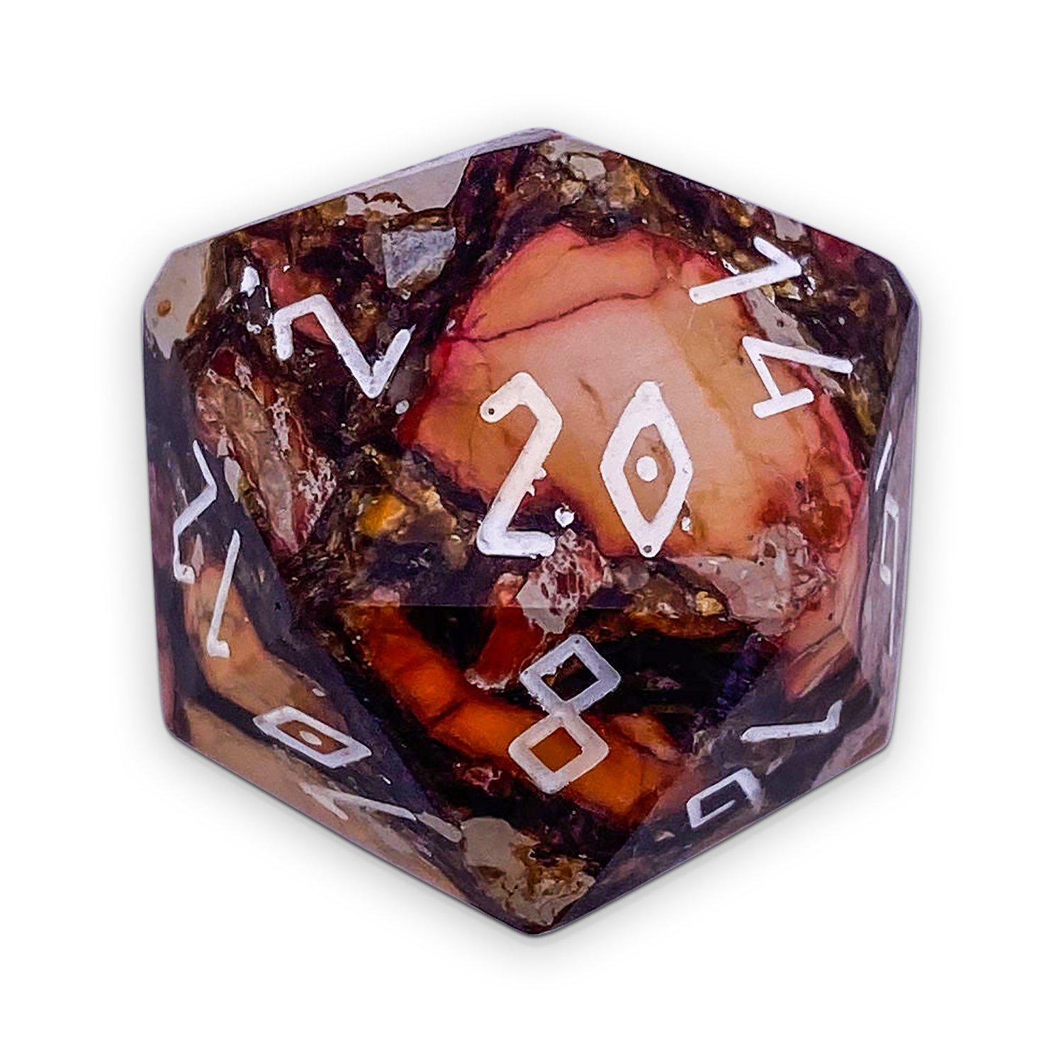Bronzite Orange Imperial Jasper - Single D20 TruStone Dice-TruStone Dice-Norse Foundry-Norse Foundry-dungeons & dragons-d&d dice-rpg d20-gemstone d20-d&d-d20-perfect for tabletop rpgs
