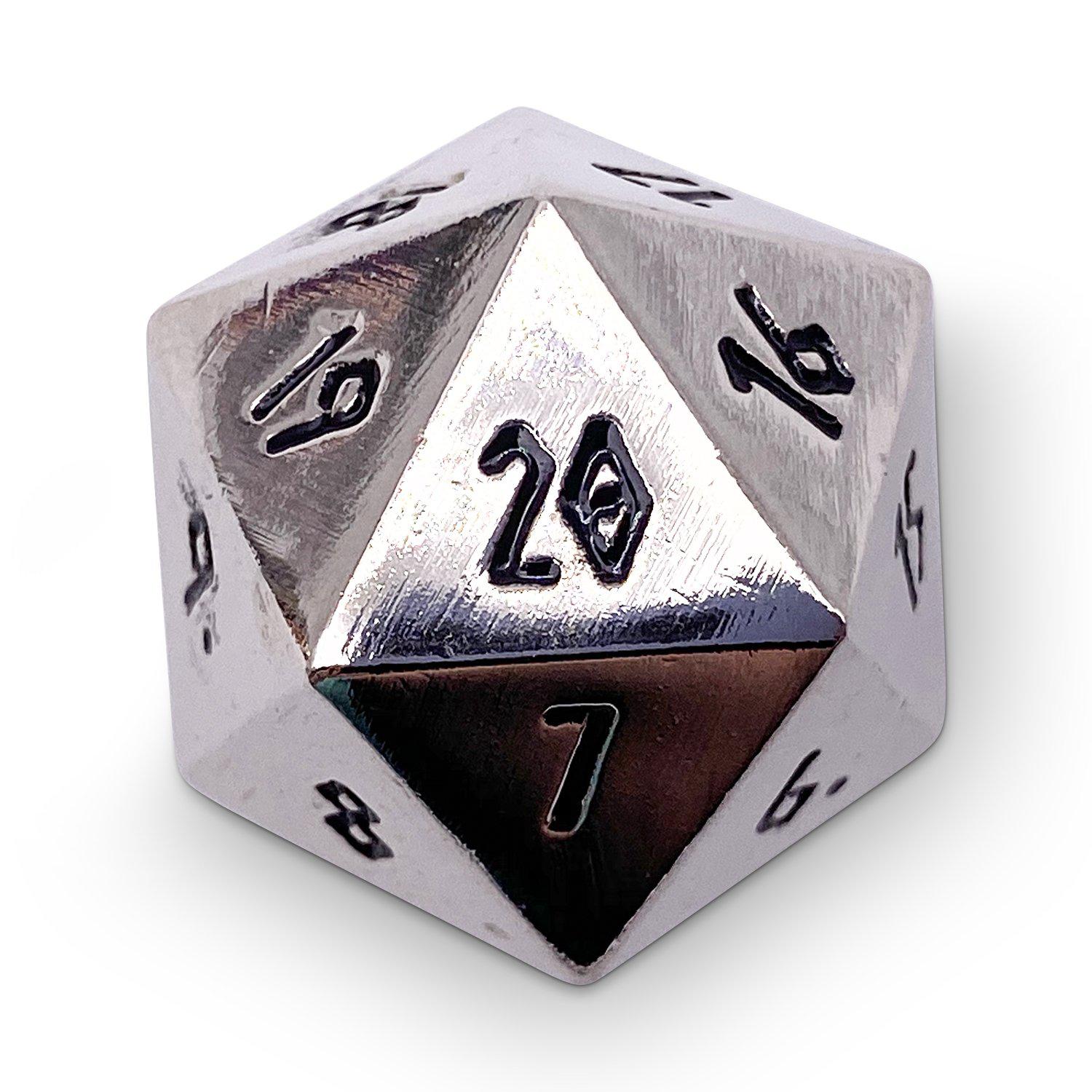 Chainmail Silver Metal Countdown Dice 25mm-Zinc Alloy Dice-Norse Foundry-dice-dungeons and dragons-dnd-dungeons & dragons-metal dice-d20-25mm
