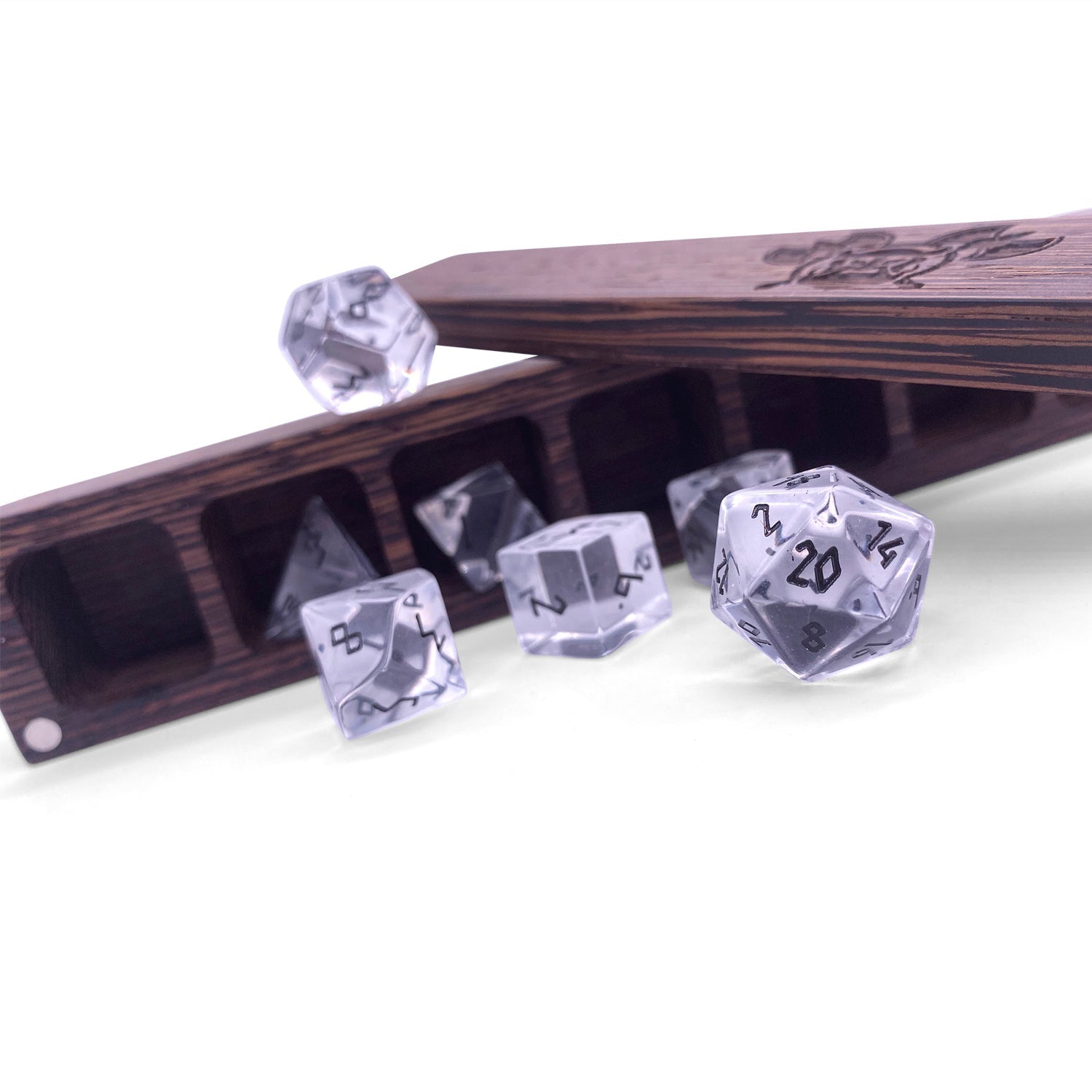 Clear Crystal - Black Font 7 Piece RPG Set Glass Dice-Glass Dice-Norse Foundry-Gemstone Dice-Dungeons and Dragons Dice-Gem Dice-D&D Dice-Gaming Dice-Perfect for Tabletop RPGs-Dice Set