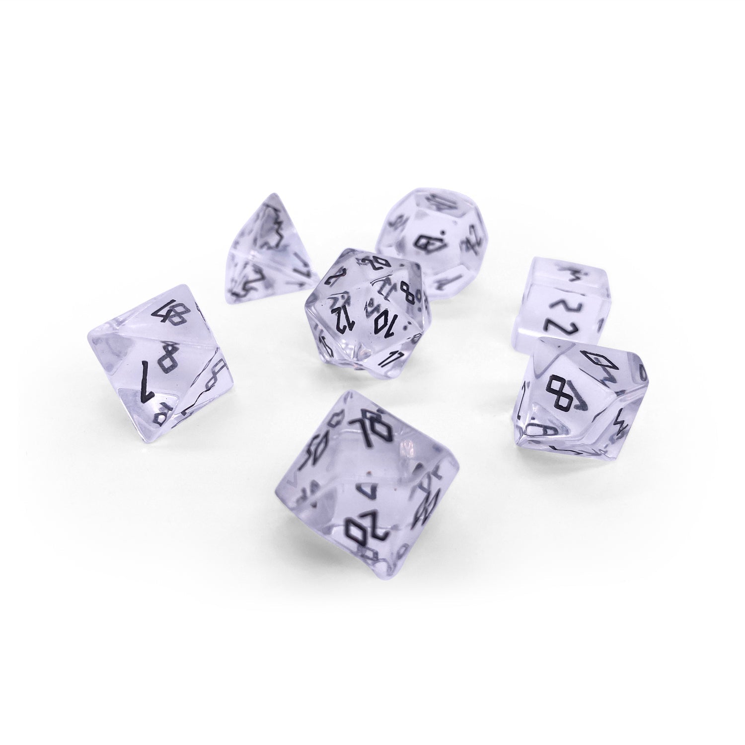 Clear Crystal - Black Font 7 Piece RPG Set Glass Dice-Glass Dice-Norse Foundry-Gemstone Dice-Dungeons and Dragons Dice-Gem Dice-D&D Dice-Gaming Dice-Perfect for Tabletop RPGs-Dice Set