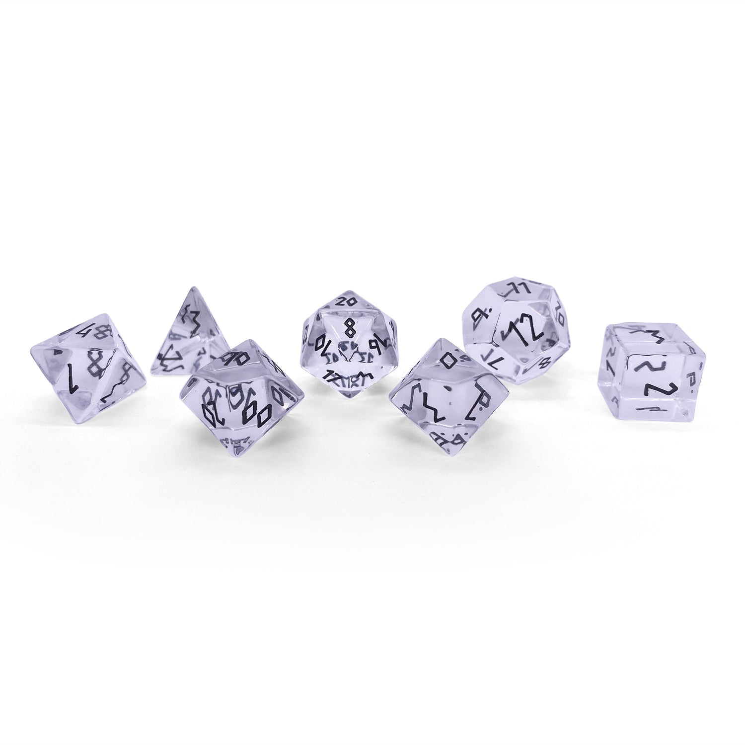 Clear Crystal - Black Font 7 Piece RPG Set Glass Dice-Glass Dice-Norse Foundry-Gemstone Dice-Dungeons and Dragons Dice-Gem Dice-DnD Dice-Gaming Dice-Perfect for Tabletop RPGs-Dice Set