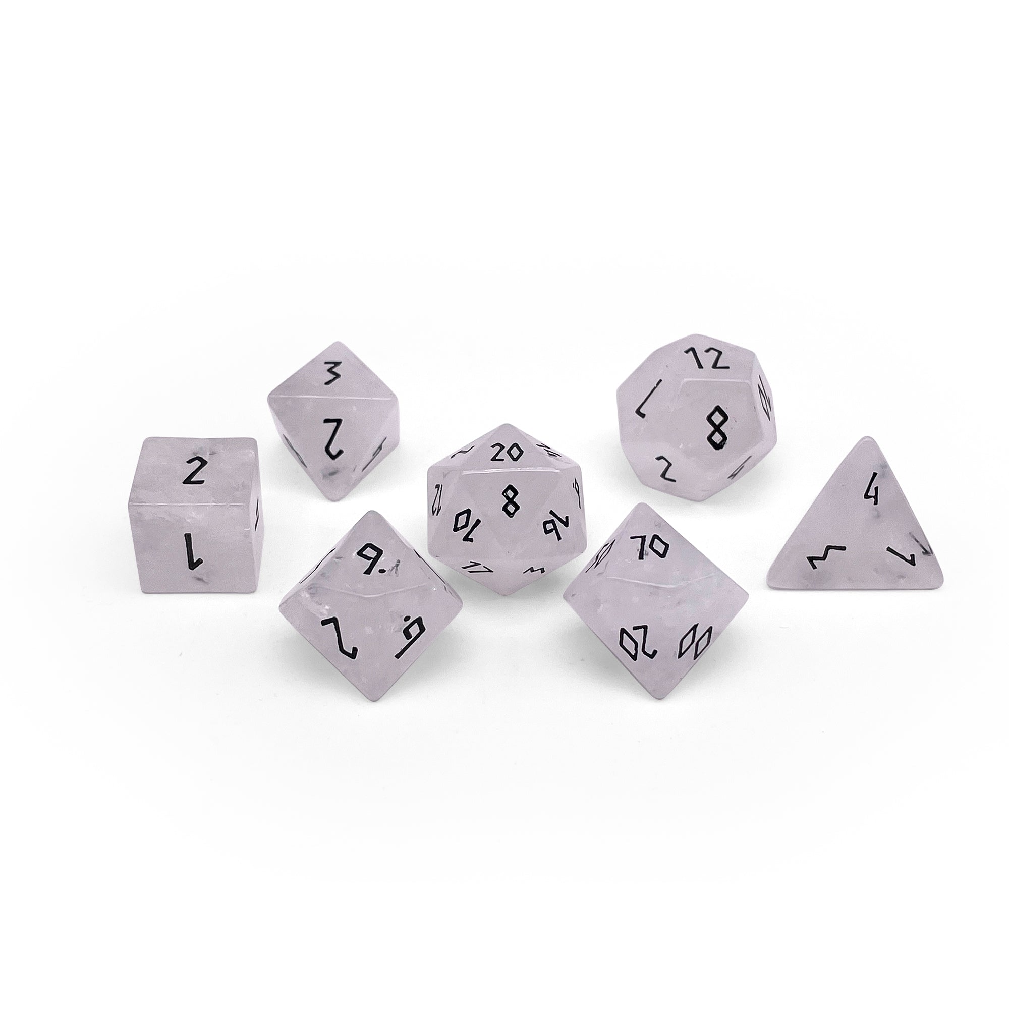 Clear Crystal Quartz - 7 Piece RPG Set Gemstone Dice-Gemstone Dice-Norse Foundry-Gemstone Dice-Dungeons & Dragons Dice-Gem Dice-D&D Dice-Gaming Dice-Perfect for Tabletop RPGs-Dice Set