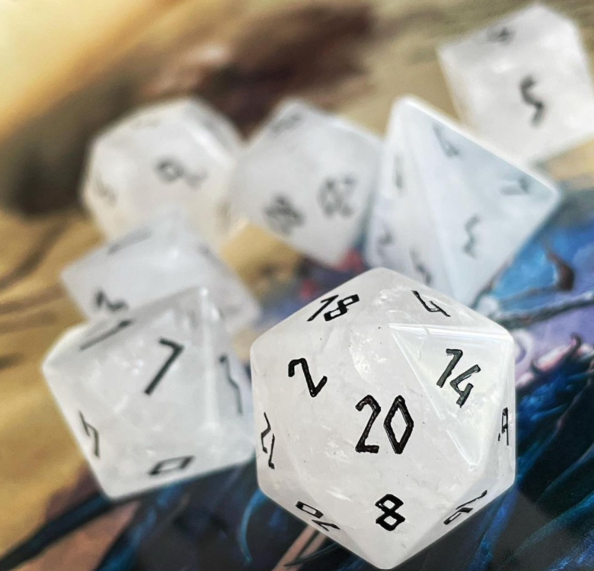 Clear Crystal Quartz - 7 Piece RPG Set Gemstone Dice-Gemstone Dice-Norse Foundry-Gemstone Dice-Dungeons and Dragons Dice-Gem Dice-D&D Dice-Gaming Dice-Perfect for Tabletop RPGs-Dice Set