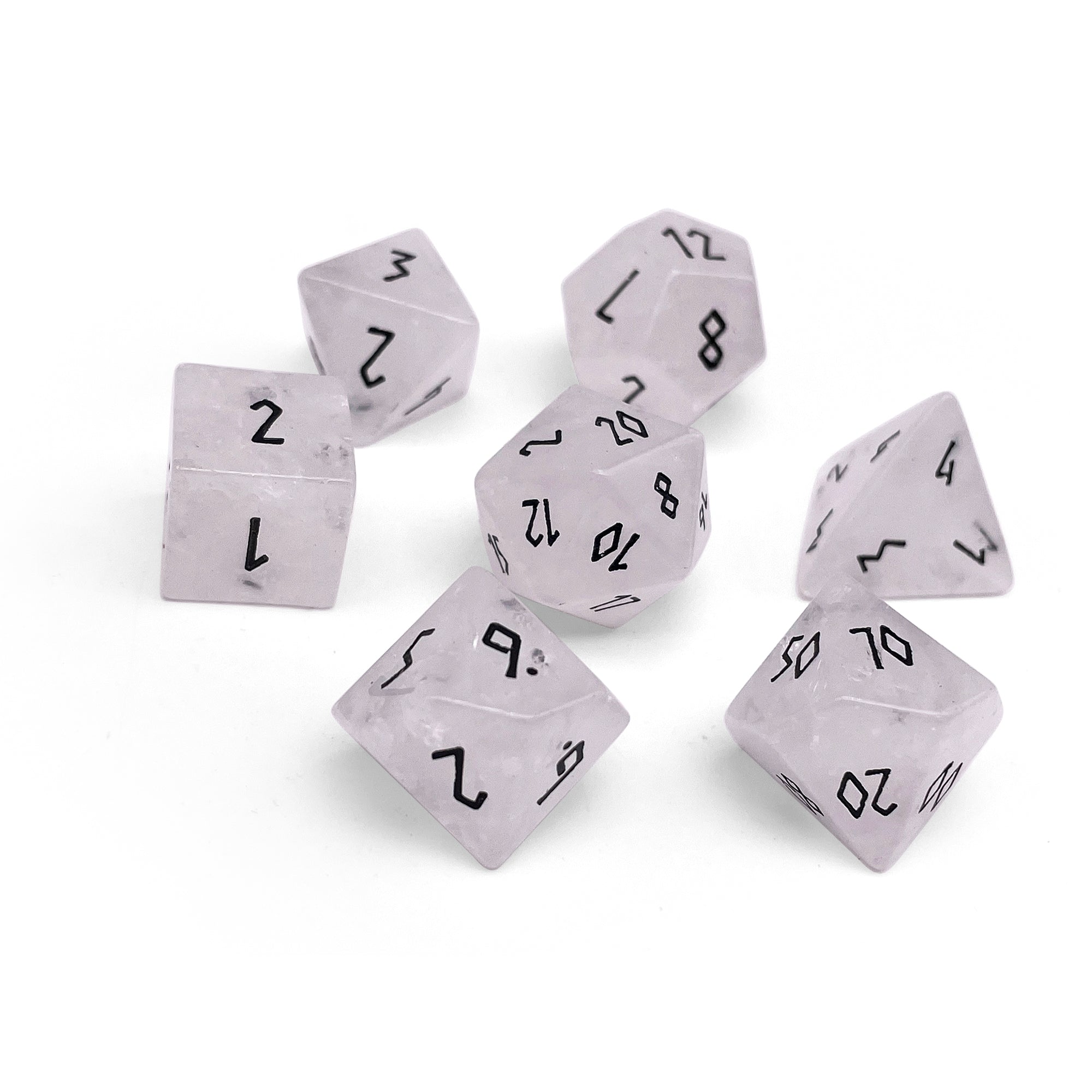 Clear Crystal Quartz - 7 Piece RPG Set Gemstone Dice-Gemstone Dice-Norse Foundry-Gemstone Dice-Dungeons and Dragons Dice-Gem Dice-D&D Dice-Gaming Dice-Perfect for Tabletop RPGs-Dice Set