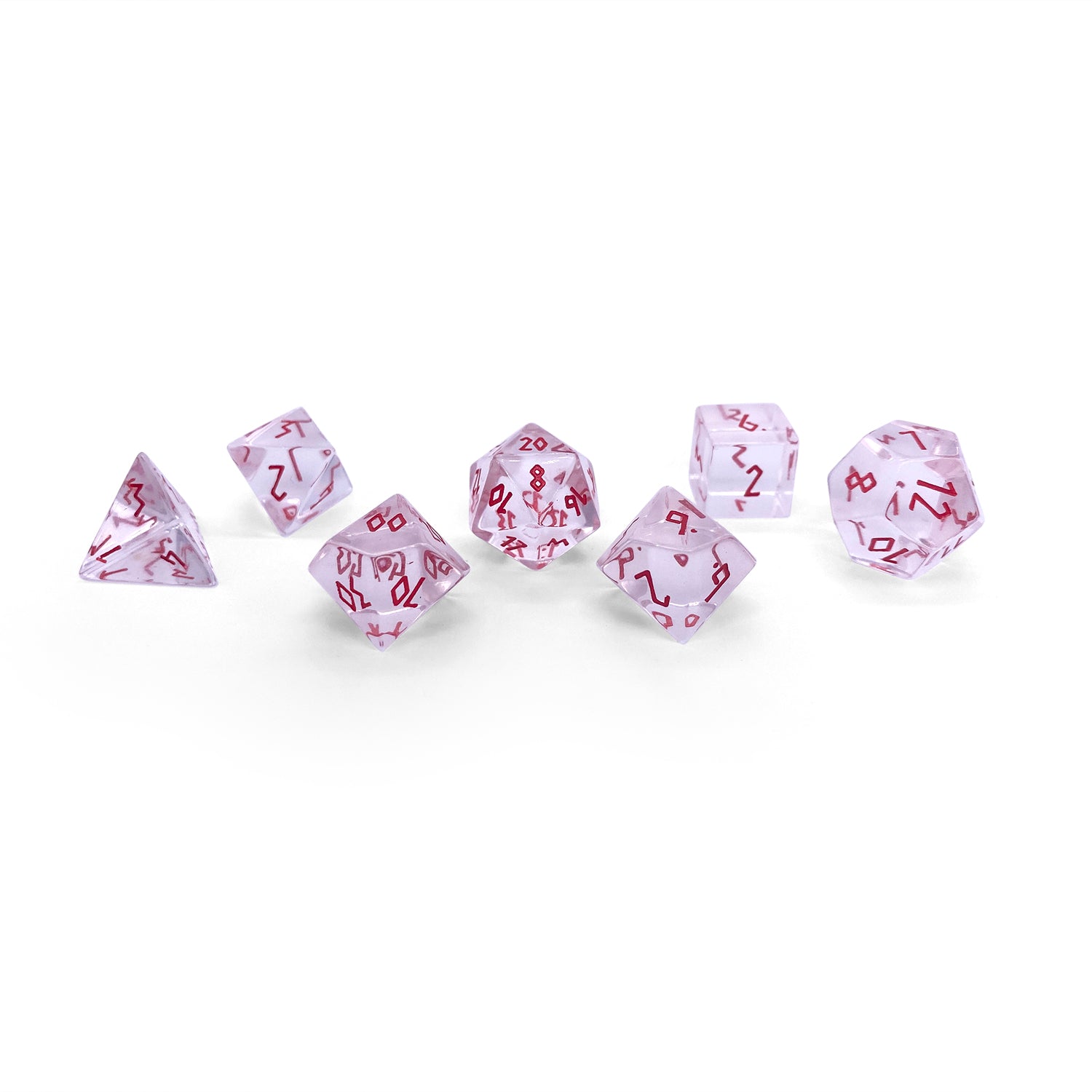 Clear Crystal - Red Font 7 Piece RPG Set Glass Dice