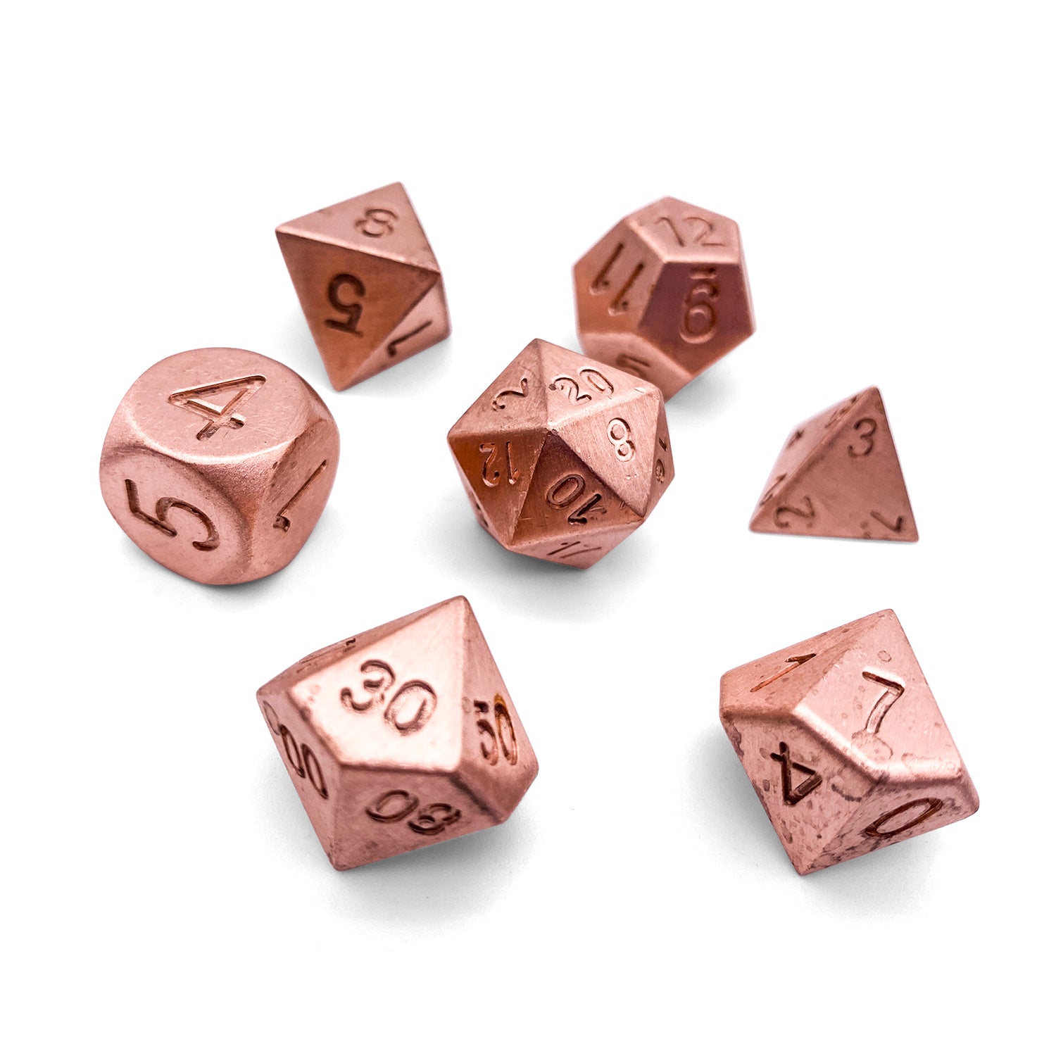 Copper - 7 Piece RPG Set True Metal Dice-Metal Dice-Norse Foundry-Norse Foundry-dungeons & dragons-d&d dice set-rpg dice set-metal dice set-d&d-luxury dice-perfect for tabletop rpgs