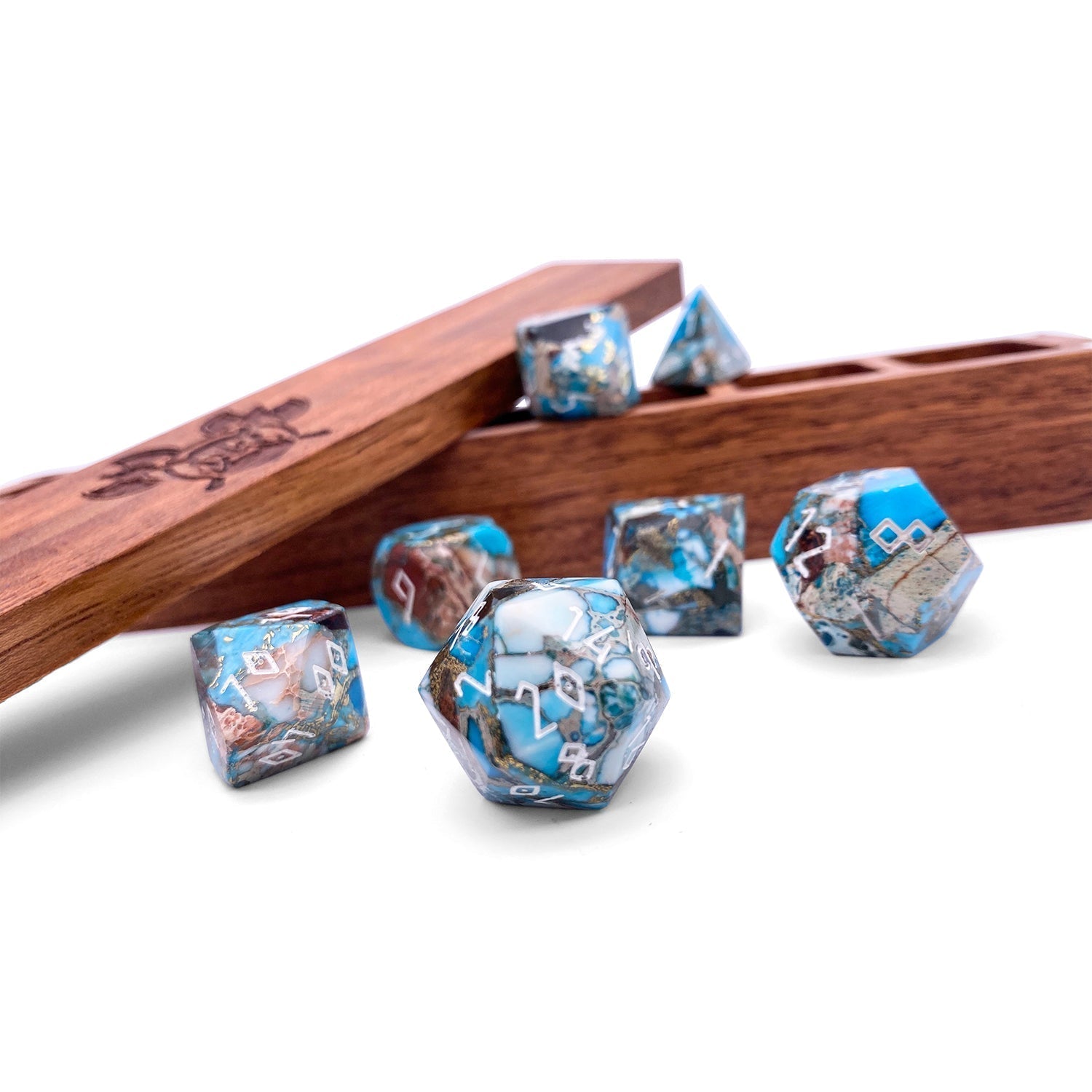 Copper Blue Imperial Jasper - 7 Piece RPG Set TruStone Dice-TruStone Dice-Norse Foundry-Gemstone Dice-Dungeons & Dragons Dice-Gem Dice-D&D Dice-Gaming Dice-Perfect for Tabletop RPGs-Dice Set