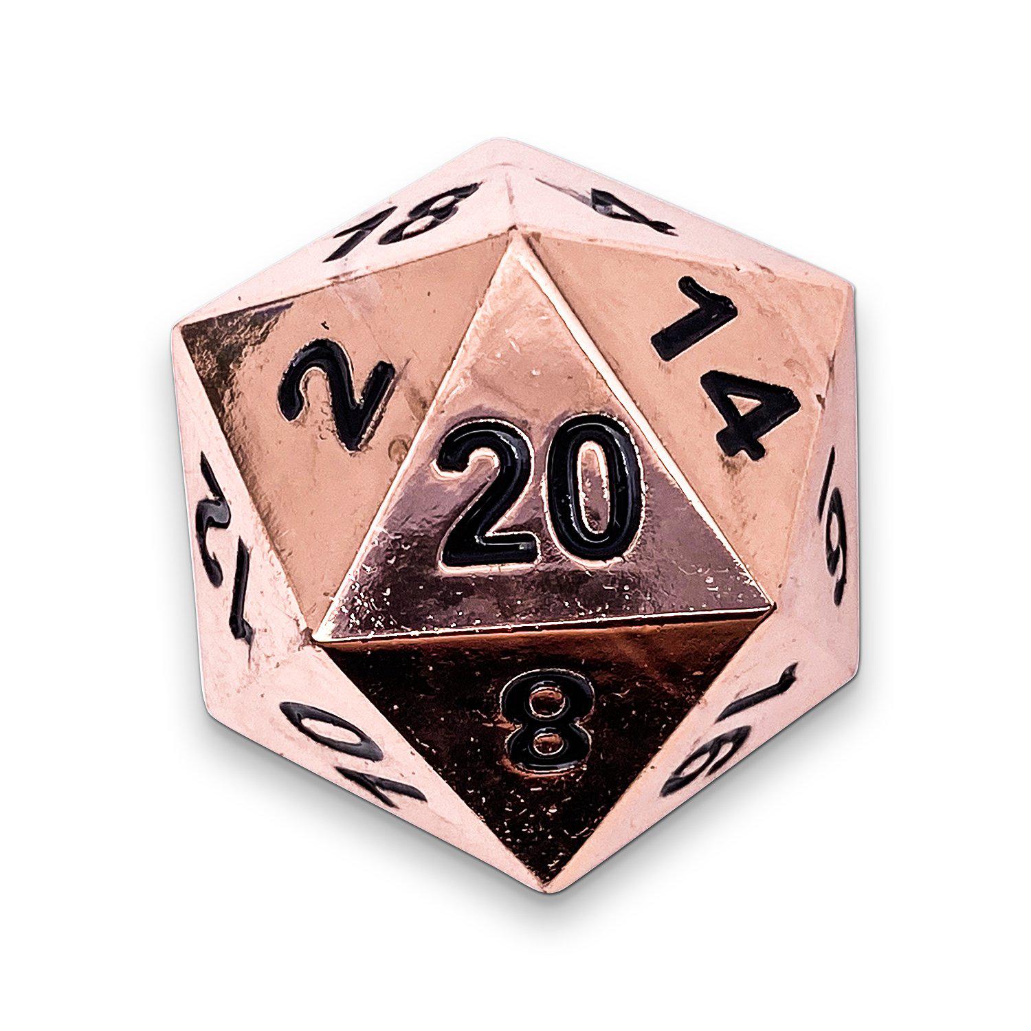 Copper Still - Boulder® 45mm D20 Metal Dice-Zinc Alloy Dice-Norse Foundry-Norse Foundry-dungeons & dragons-d&d dice-rpg dice-d20-metal dice-d&d-45mm-oversize-boulder-perfect for tabletop rpgs