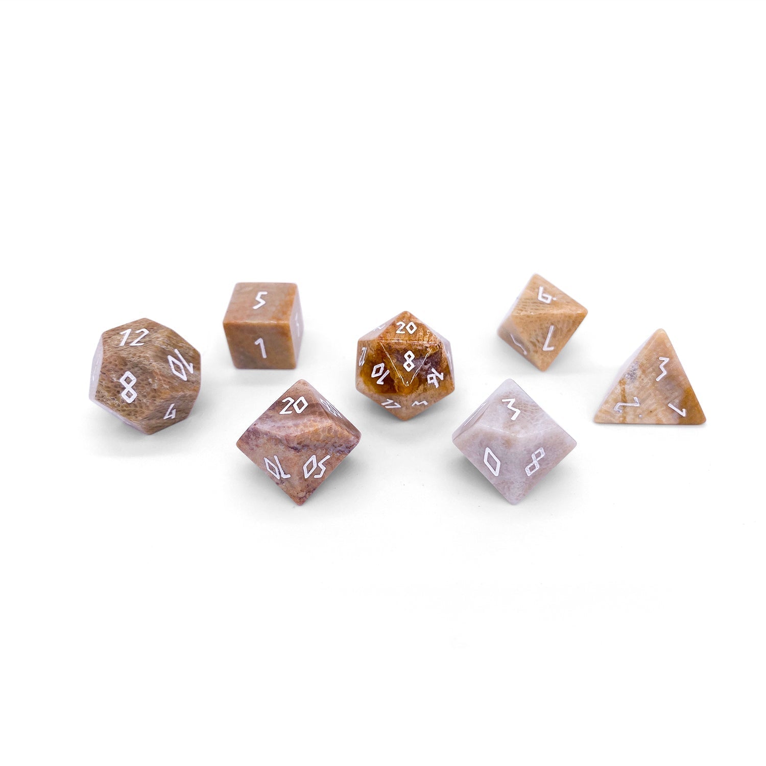 Coral Fossil - 7 Piece RPG Set Gemstone Dice-Gemstone Dice-Norse Foundry-Gemstone Dice-Dungeons & Dragons Dice-Gem Dice-D&D Dice-Gaming Dice-Perfect for Tabletop RPGs-Dice Set