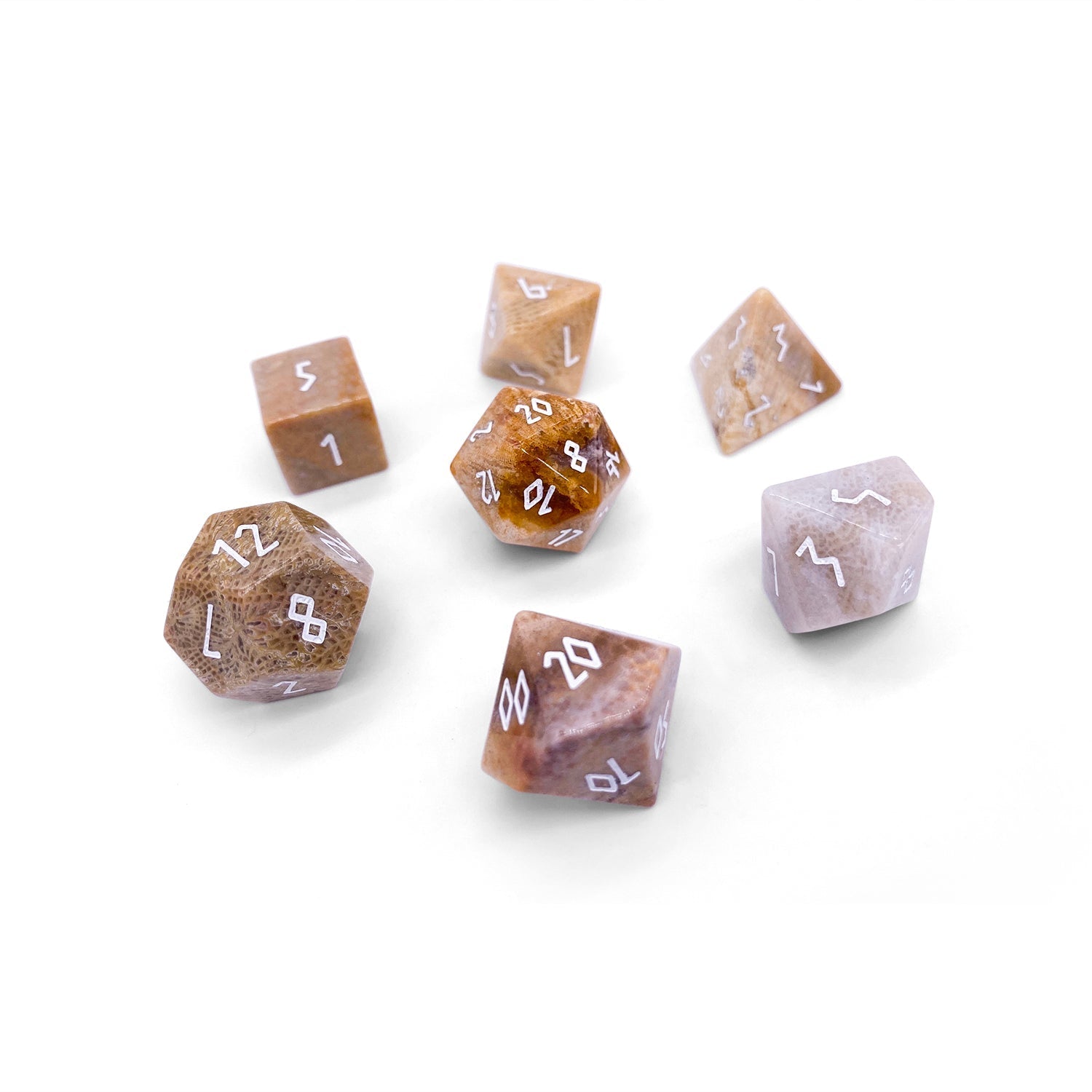 Coral Fossil - 7 Piece RPG Set Gemstone Dice-Gemstone Dice-Norse Foundry-Gemstone Dice-Dungeons and Dragons Dice-Gem Dice-DnD Dice-Gaming Dice-Perfect for Tabletop RPGs-Dice Set