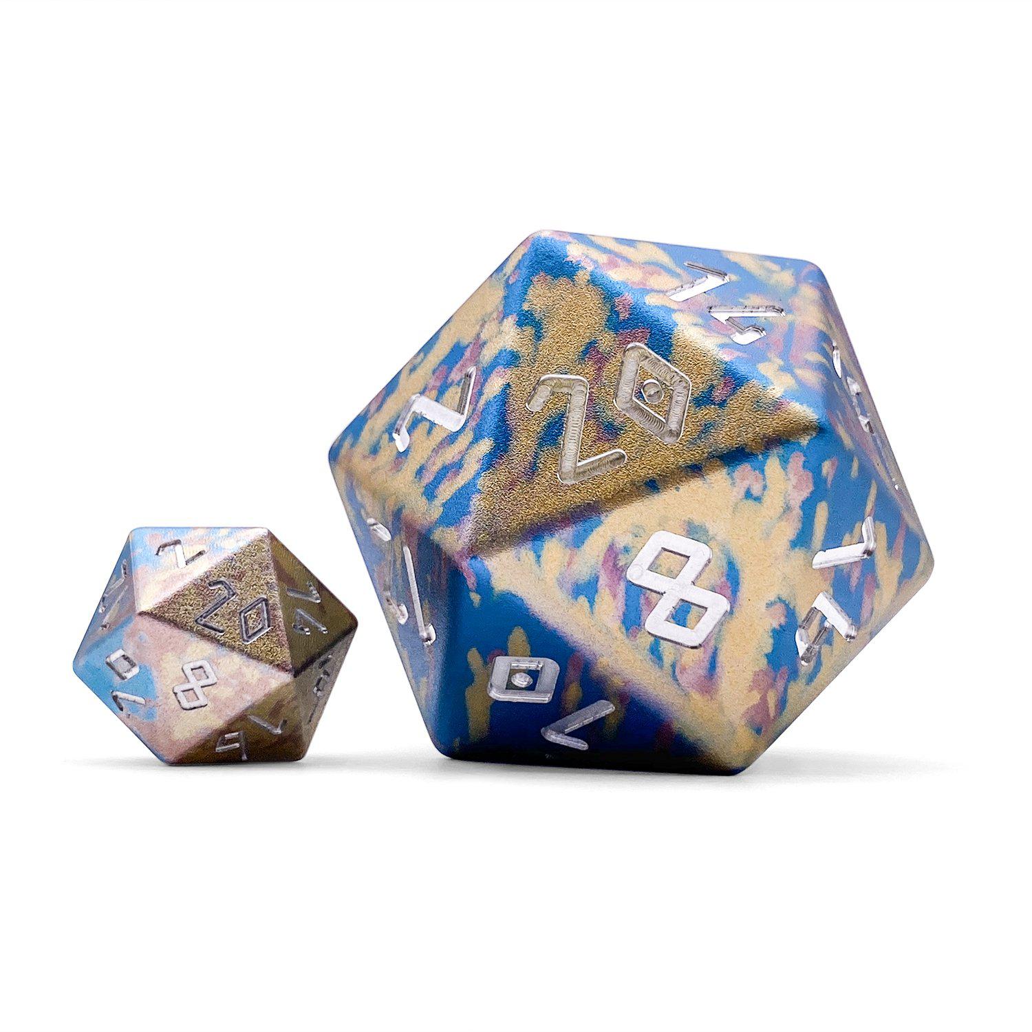 Cotton Candy - Boulder® 55mm 6063 Aluminum Wondrous Dice-Dice-Norse Foundry-Norse Foundry-aluminum dice-dungeons & dragons-d&d dice-rpg dice-d20-d&d-55mm-oversize-boulder-perfect for tabletop rpgs