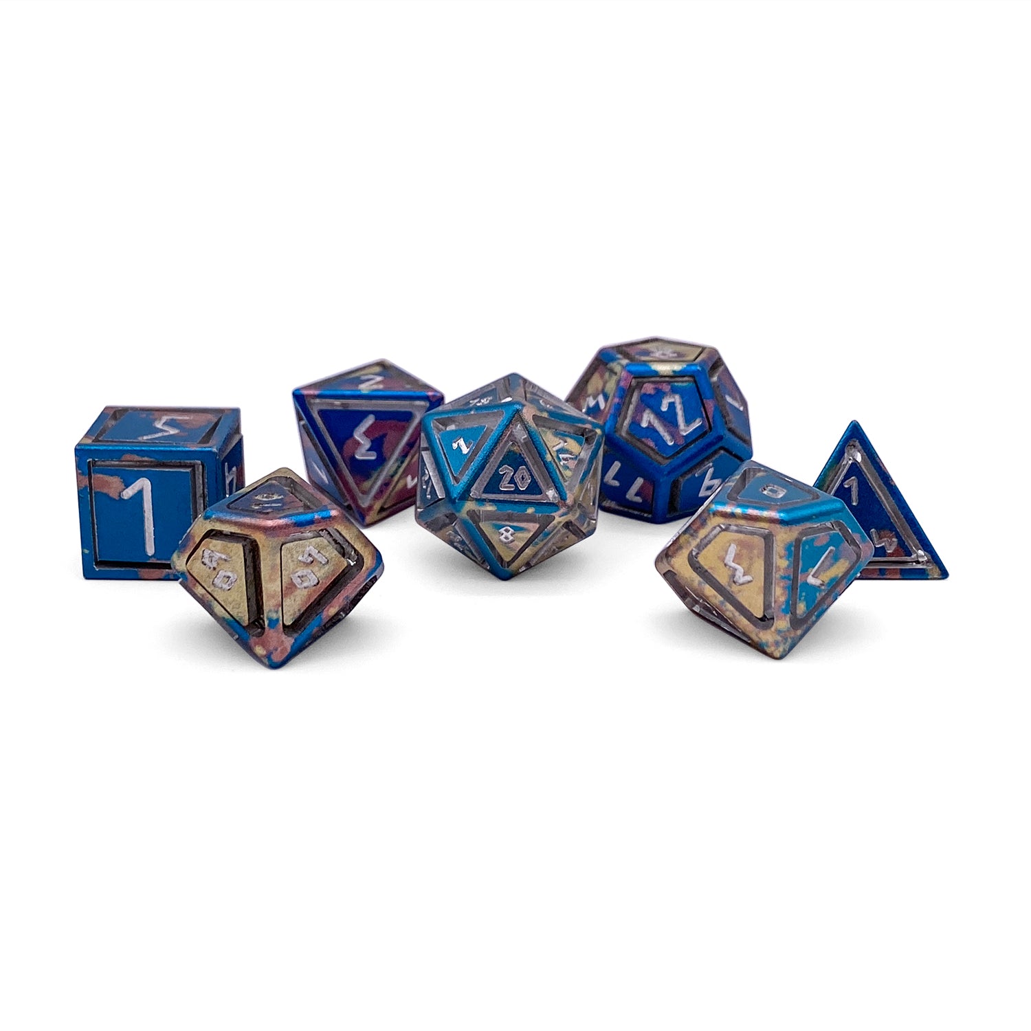 Cotton Candy - Nimbus™ 7 Piece RPG Set 6063 Aluminum Wondrous Dice-Aluminum Dice-Norse Foundry-Norse Foundry-aluminum dice-dungeons & dragons-d&d dice set-rpg dice set-aluminum d&d dice set-d&d-lightweight-perfect for tabletop rpgs
