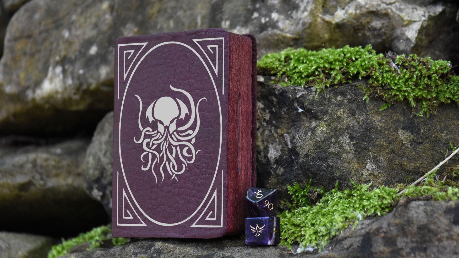 Crimson Leather Mini Spell Book Dice and Gaming Box - Elderwood